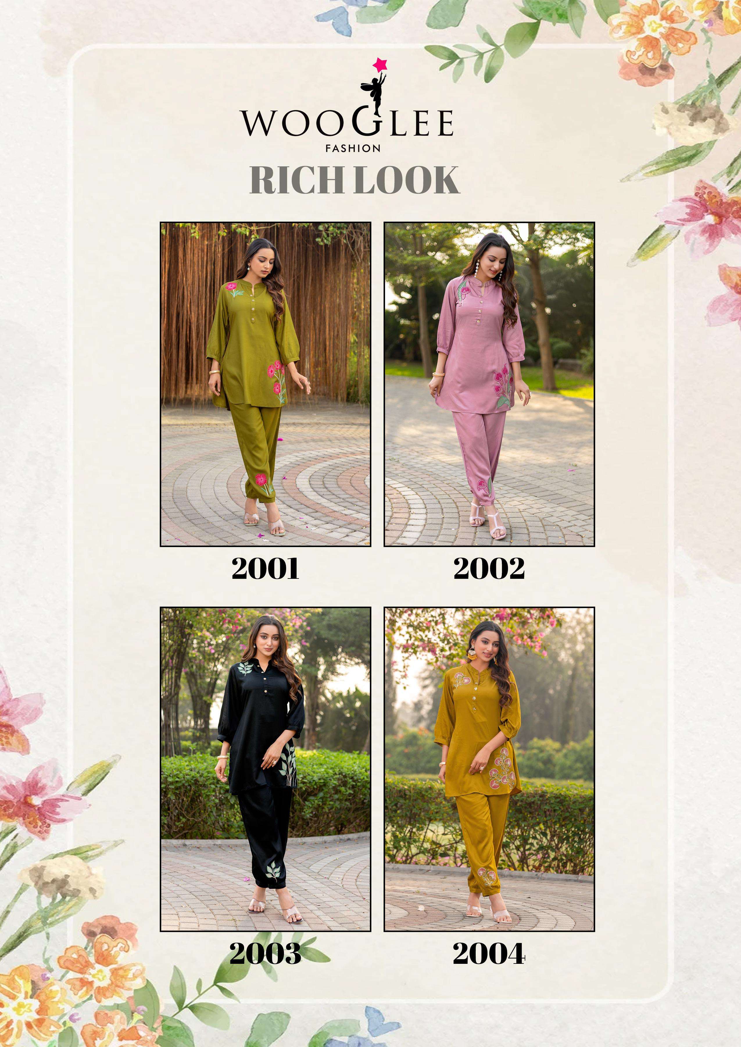 rich look by wooglee 2001-2004 series readymade party wear cord set collection bwst online price surat