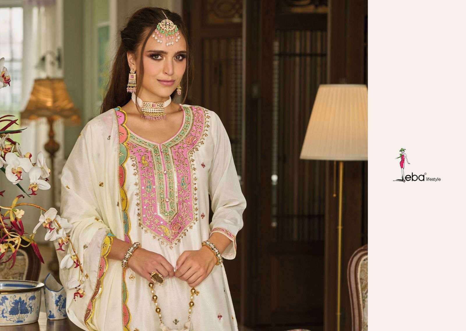safroon vol 3 by eba lifestyle  1676-1677 series chinon exclusive ready made palzo suits catalogue online dealer surat 
