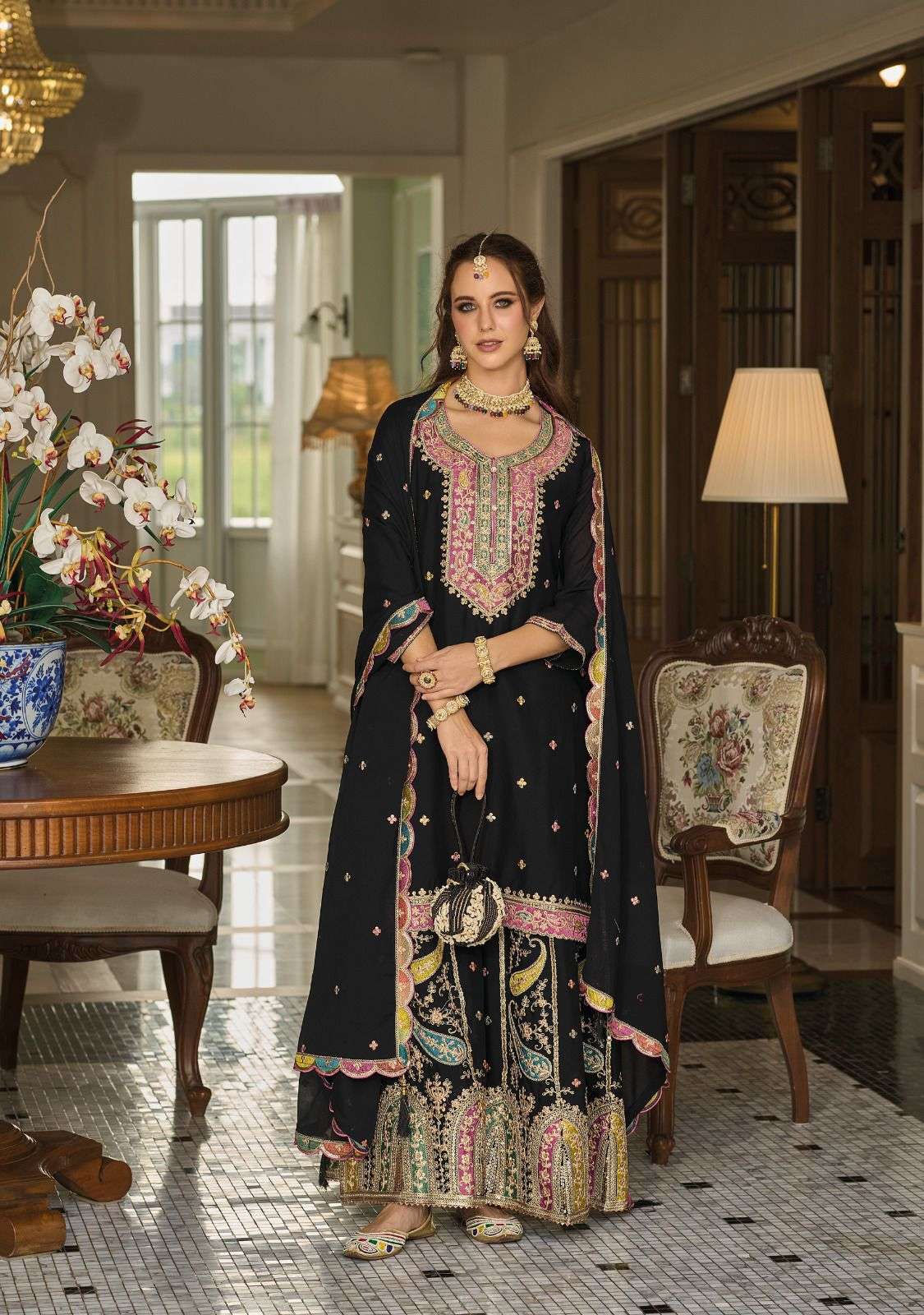 safroon vol 3 by eba lifestyle  1676-1677 series chinon exclusive ready made palzo suits catalogue online dealer surat 
