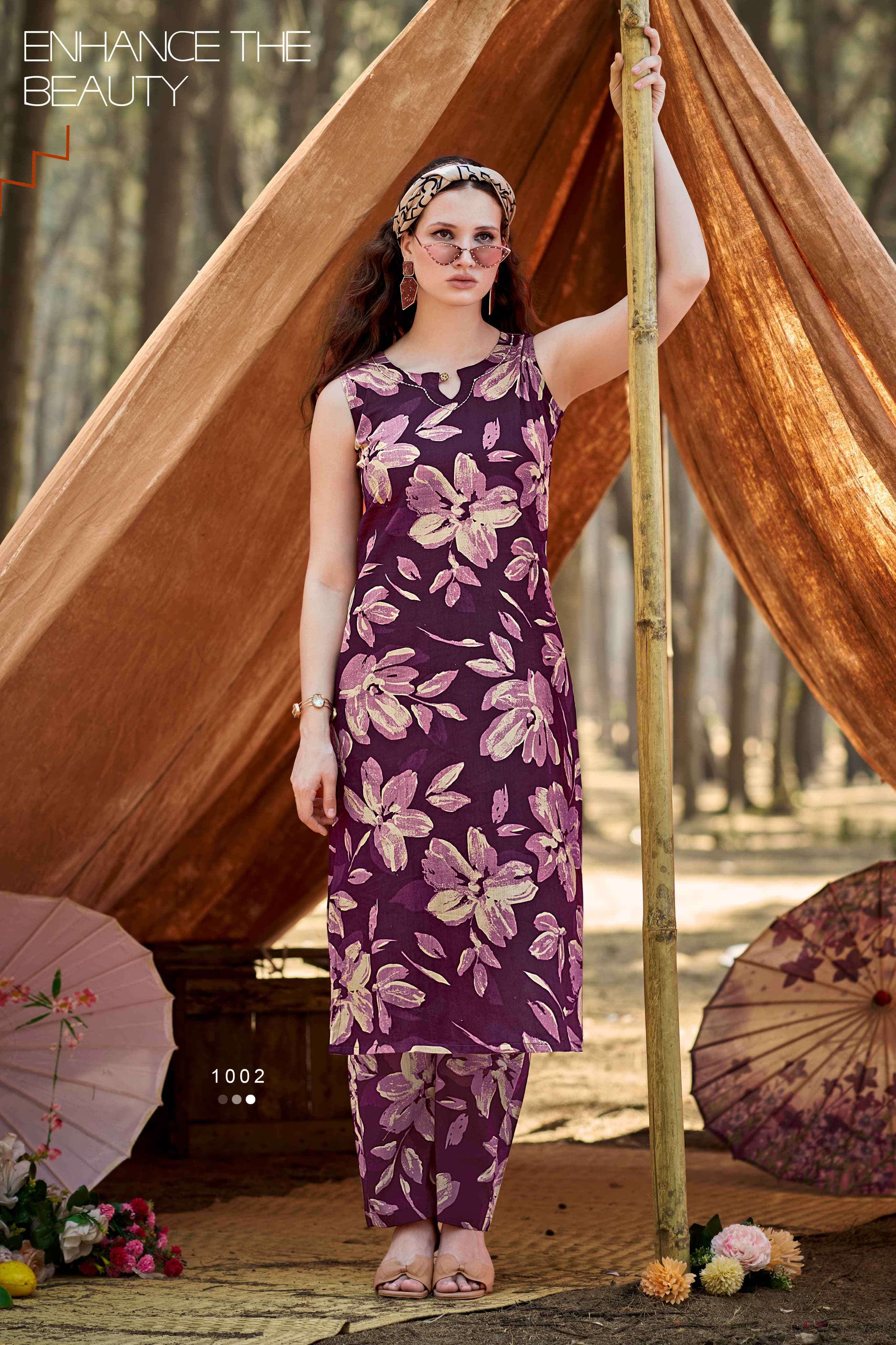 summer threads vol 2 by ossm 1001-1006 series fancy stylish full stitched casual wear cord set collection best online price surat