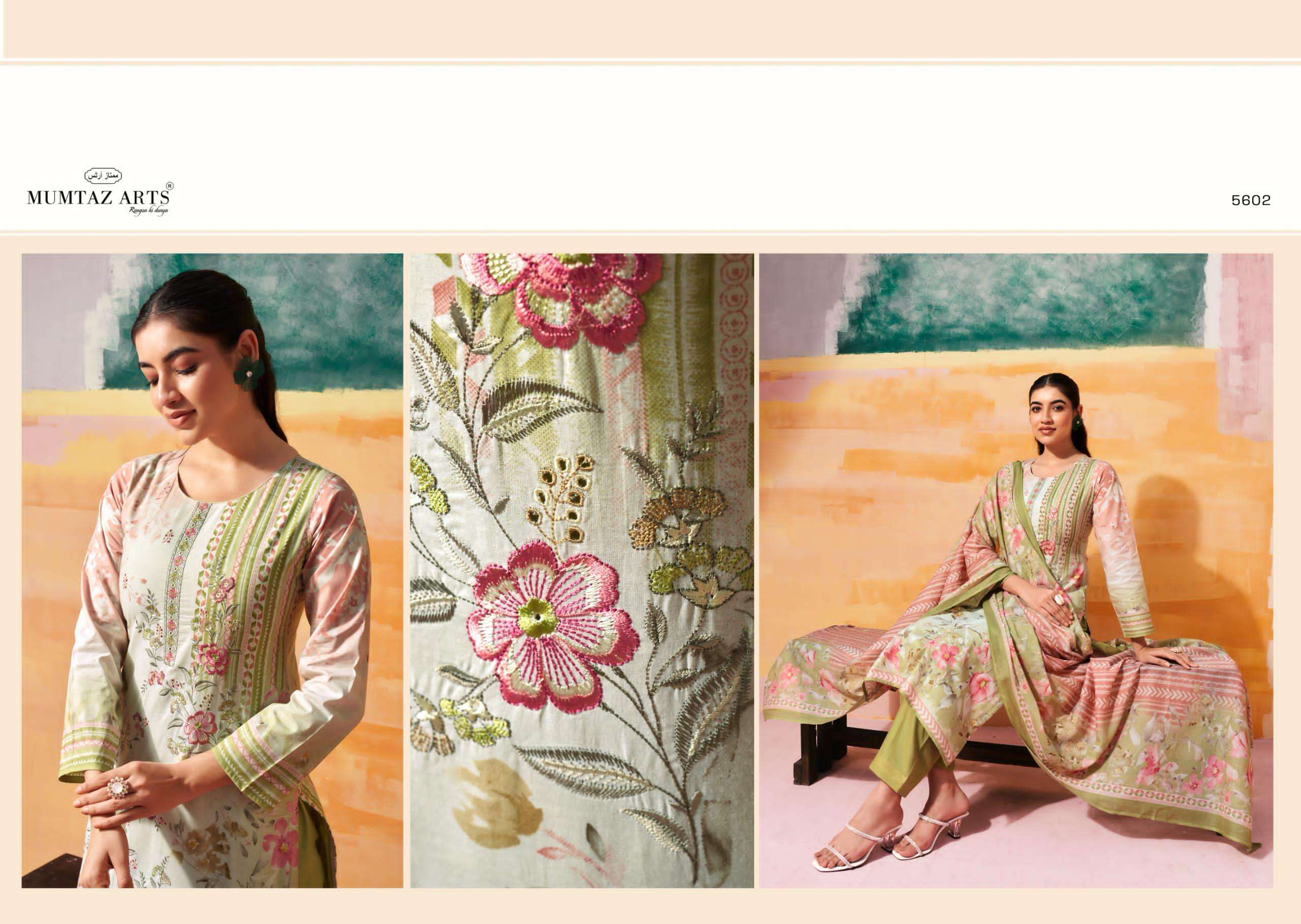 vintage pastel by mumtaz arts 5601-5606 series embroidered summer casual wear salwar kameez best online price surat