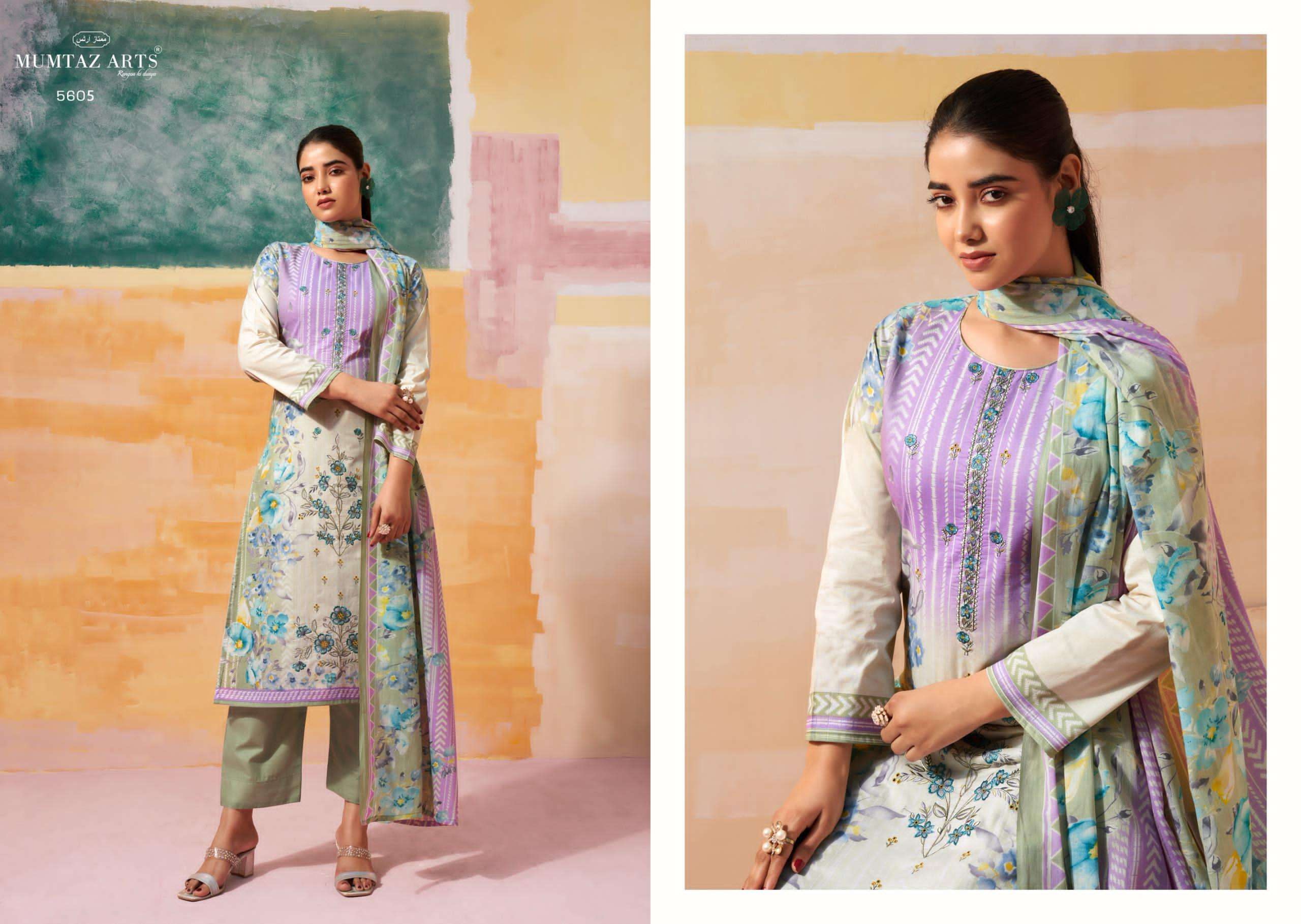 vintage pastel by mumtaz arts 5601-5606 series embroidered summer casual wear salwar kameez best online price surat
