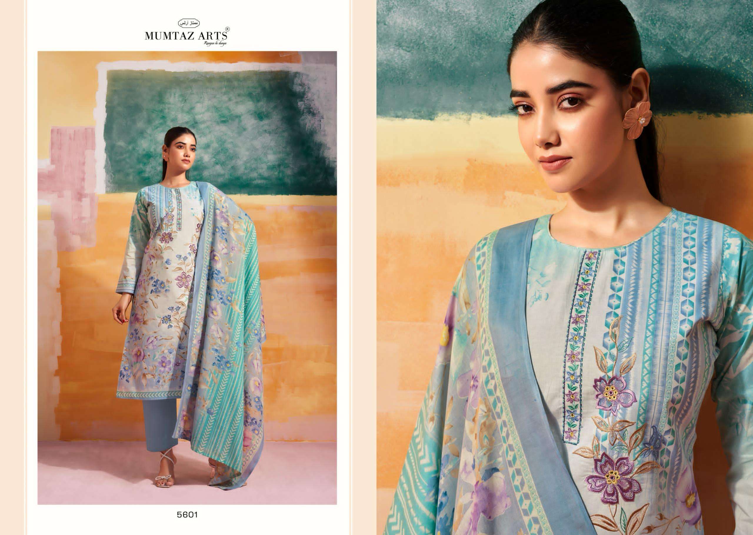 vintage pastel by mumtaz arts 5601-5606 series embroidered summer casual wear salwar kameez best online price surat