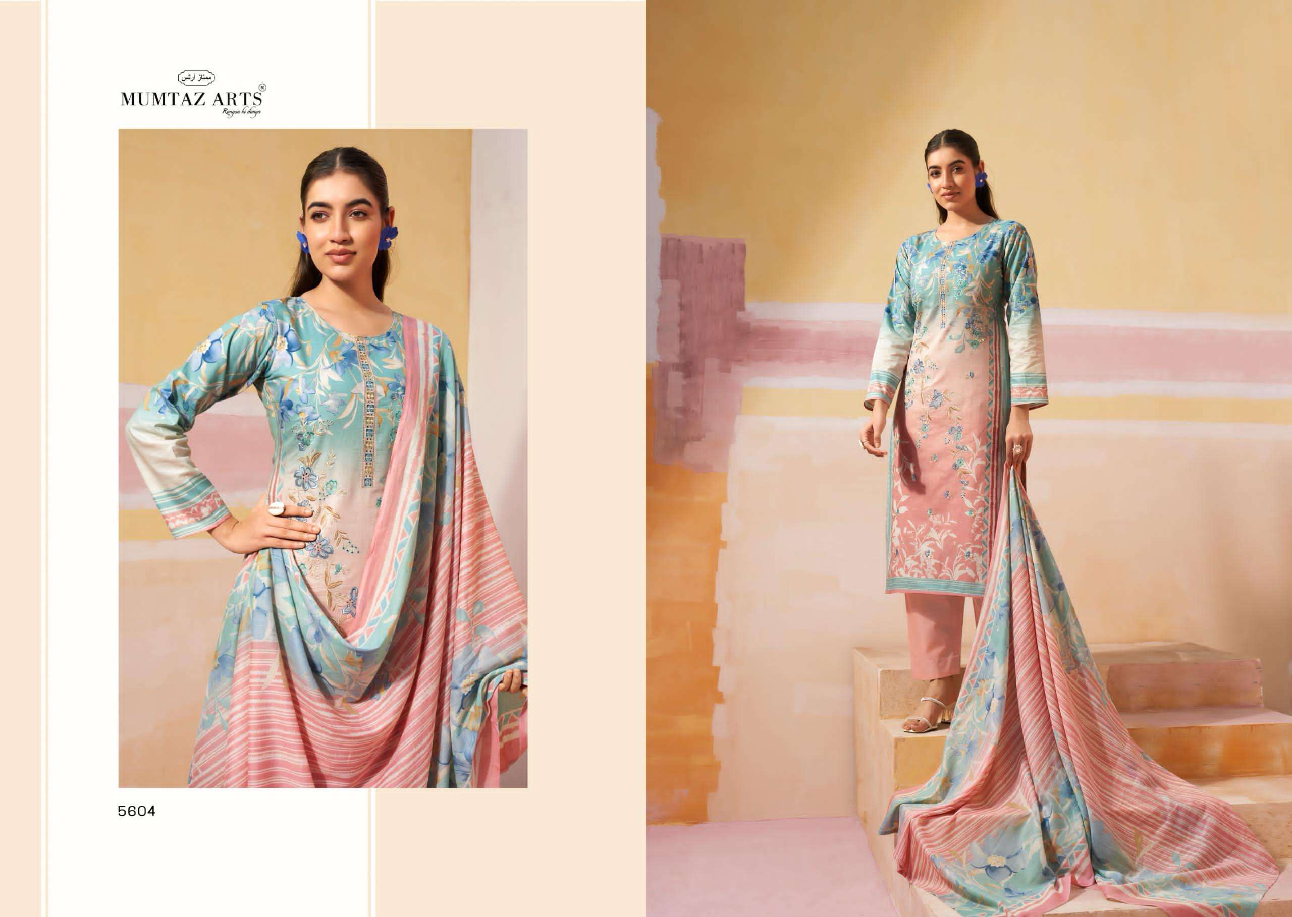 vintage pastel by mumtaz arts 5601-5606 series embroidered summer casual wear salwar kameez best online price surat
