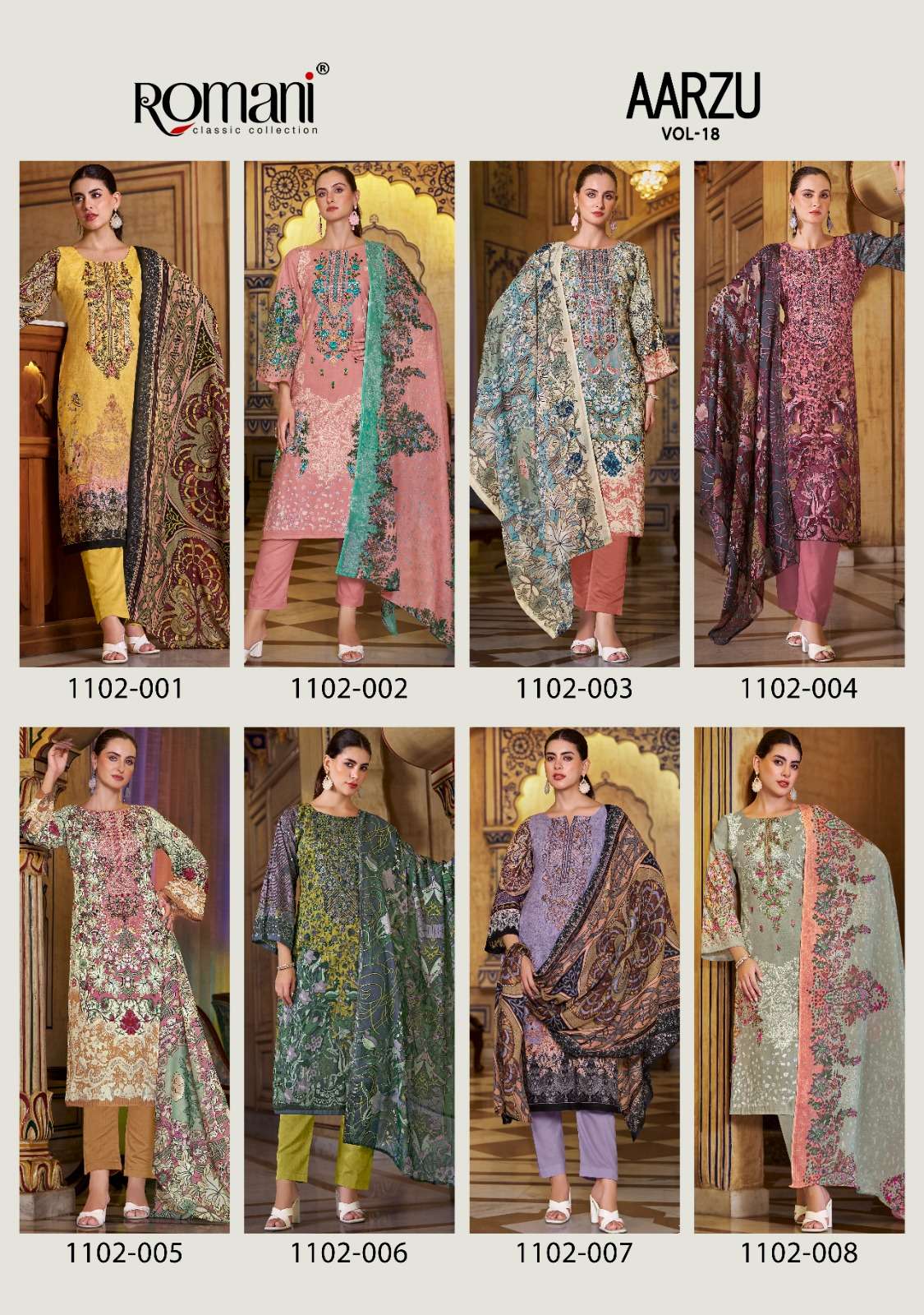 aarzu vol-18 by romani colors eclusive embroidery work digital print cotton salwar suit collection surat