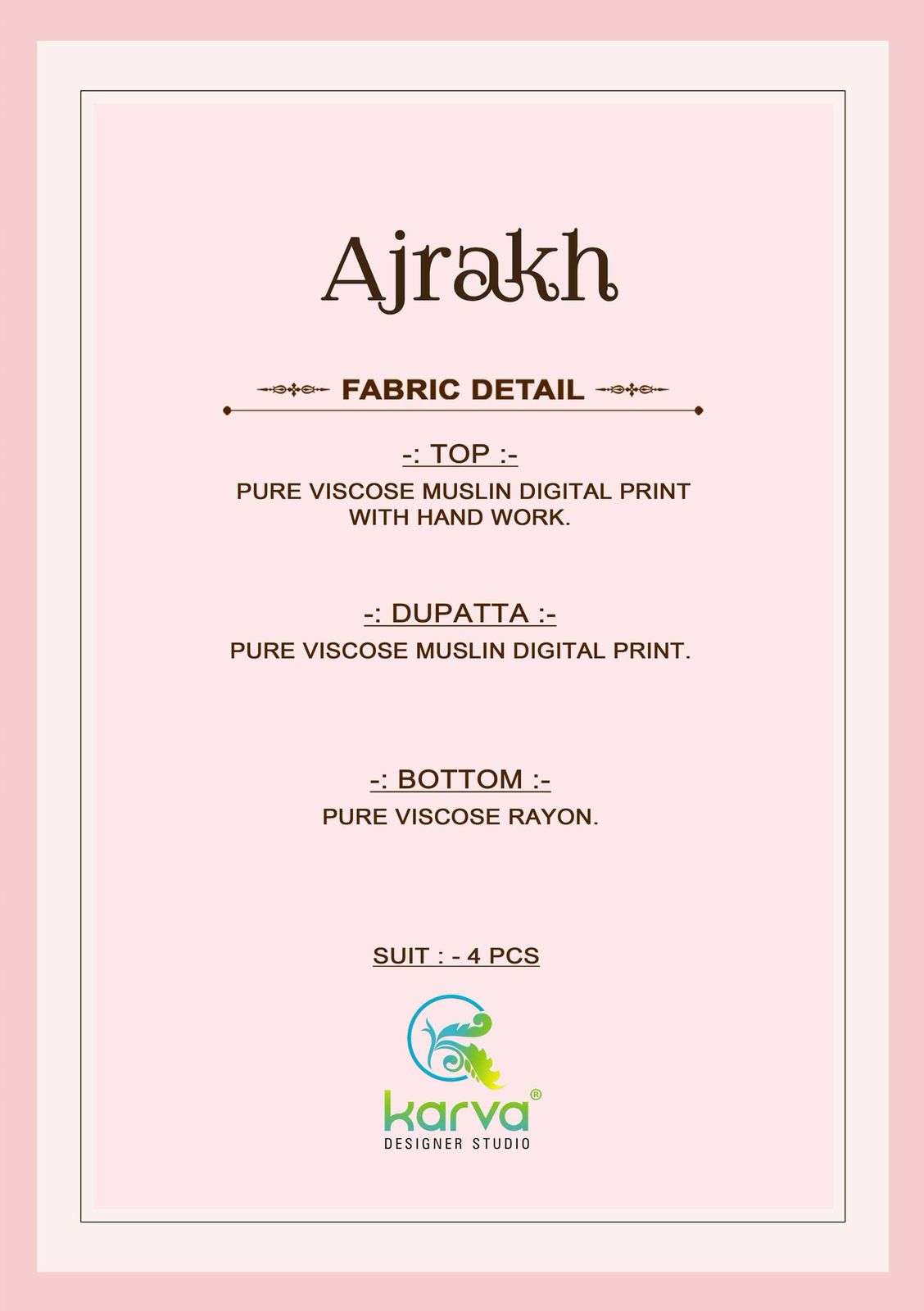 ajrakh by karva colors latest designer causal wear salwar kameez wholesale surat
