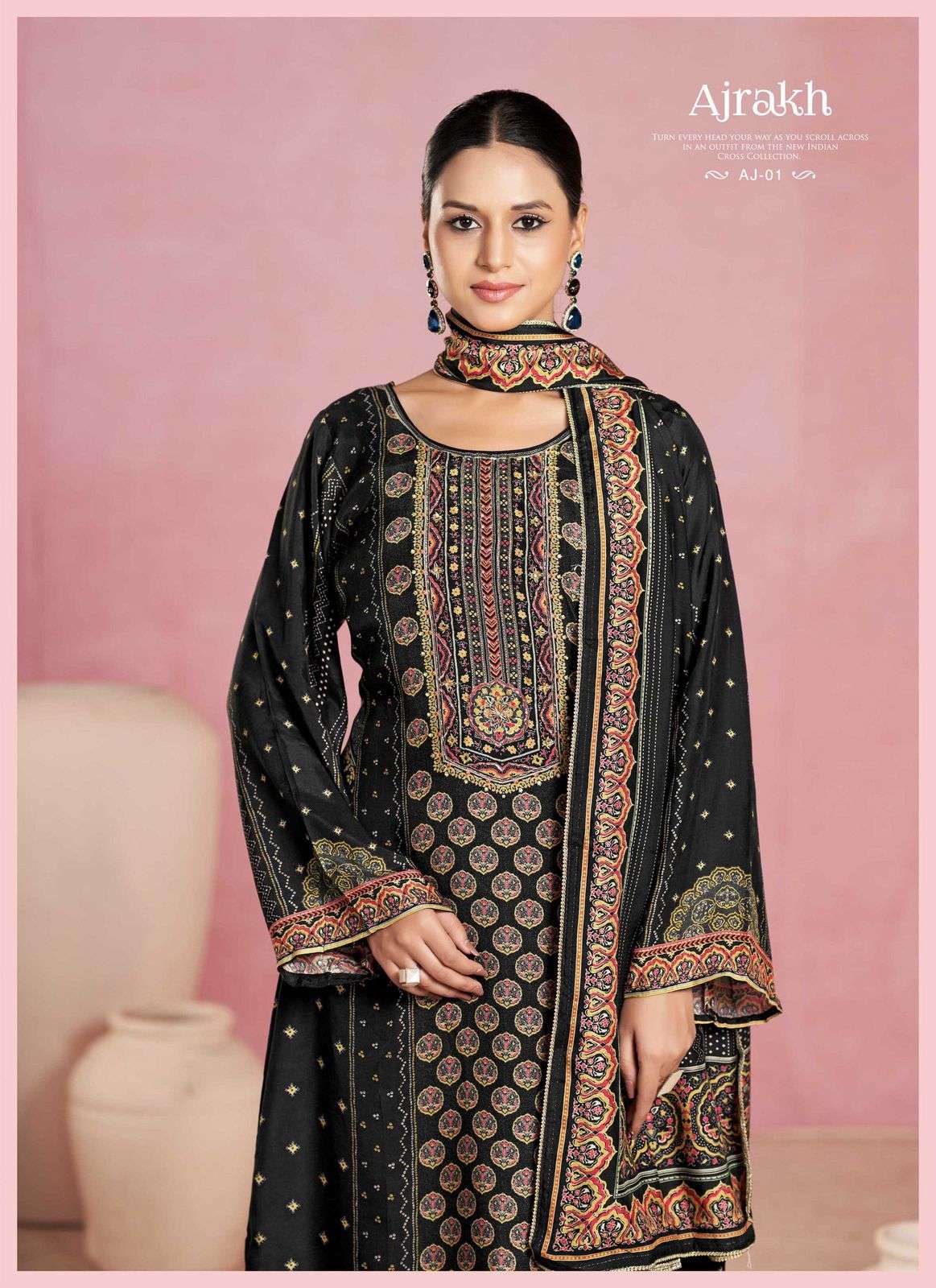 ajrakh by karva colors latest designer causal wear salwar kameez wholesale surat