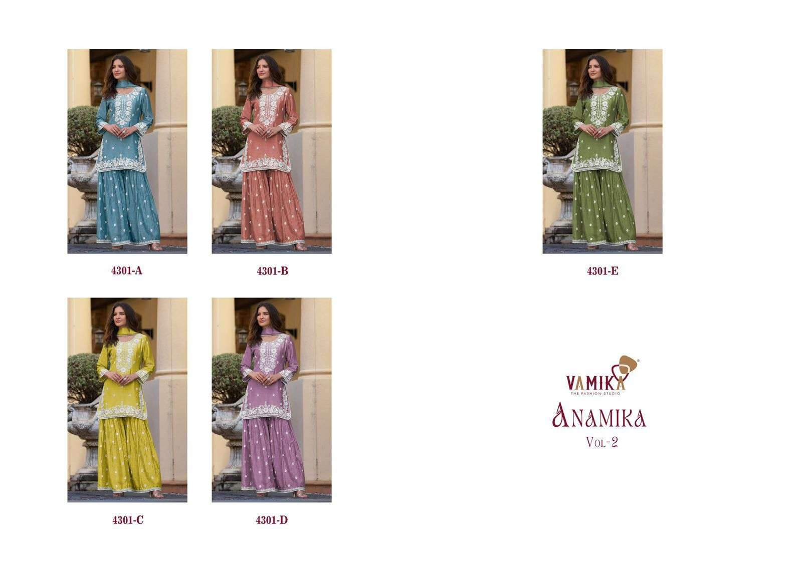 anamika vol-2 by vamika colors exclusive designer wedding wear readymade sarara suit collection online surat