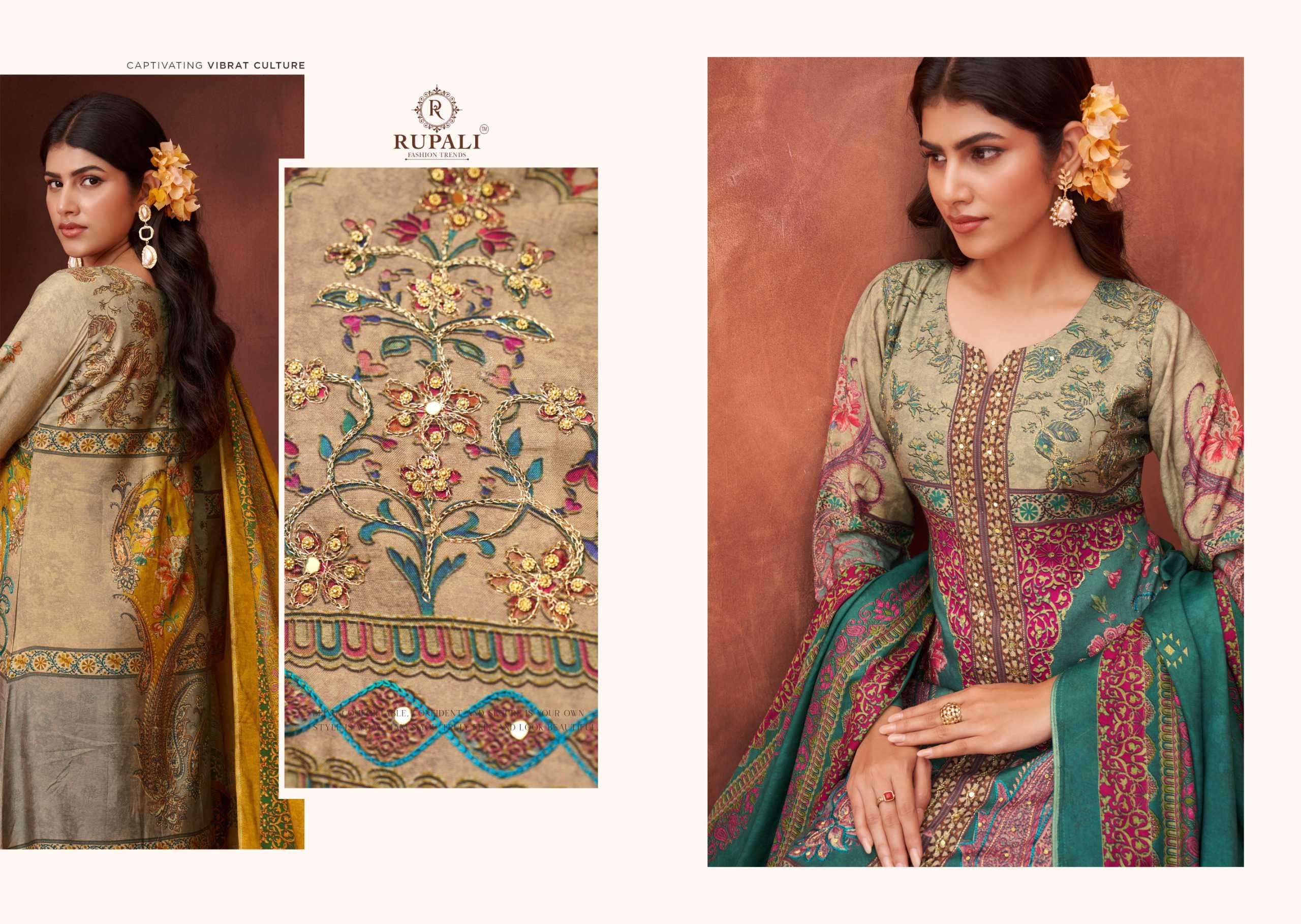 avanti by rupali fashion colors viscose muslin handwork salwar suits supplier surat