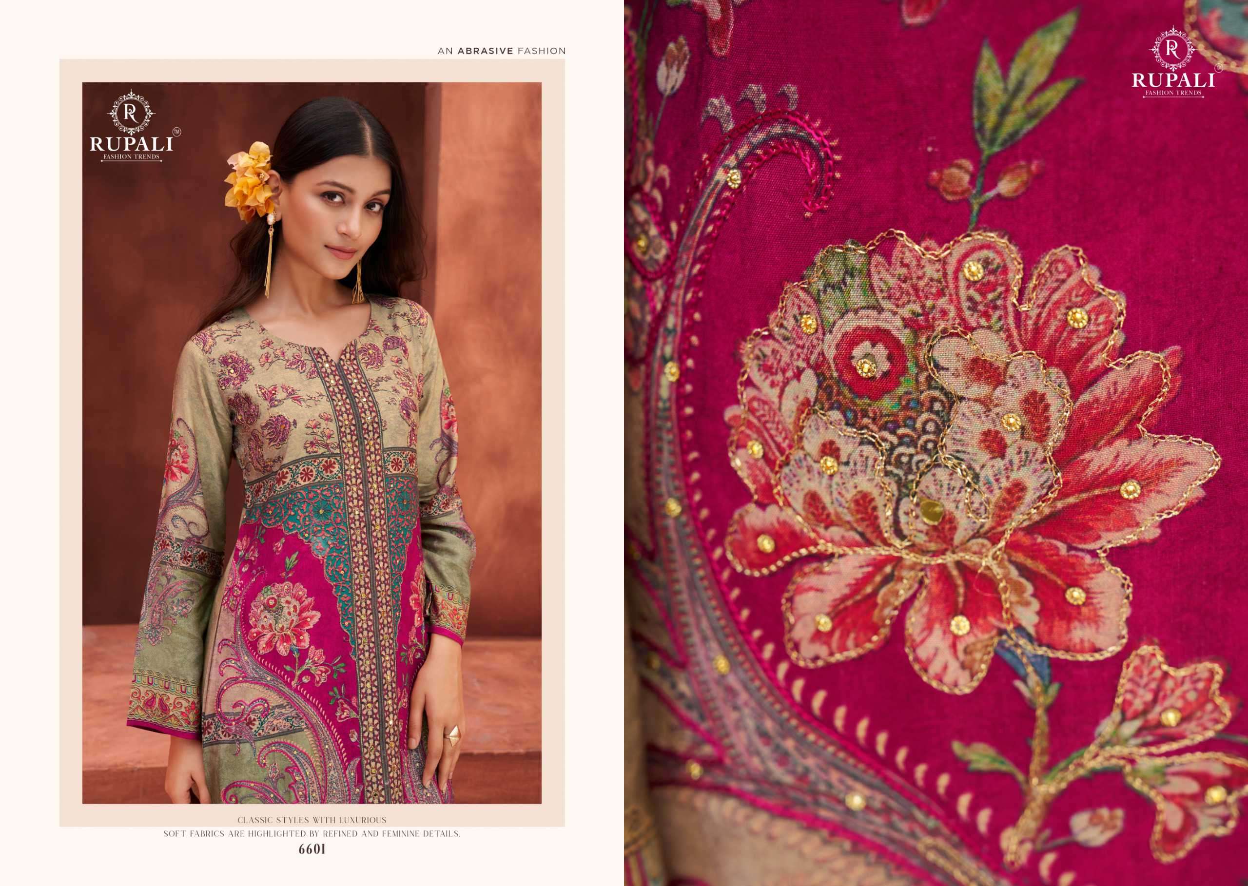 avanti by rupali fashion colors viscose muslin handwork salwar suits supplier surat