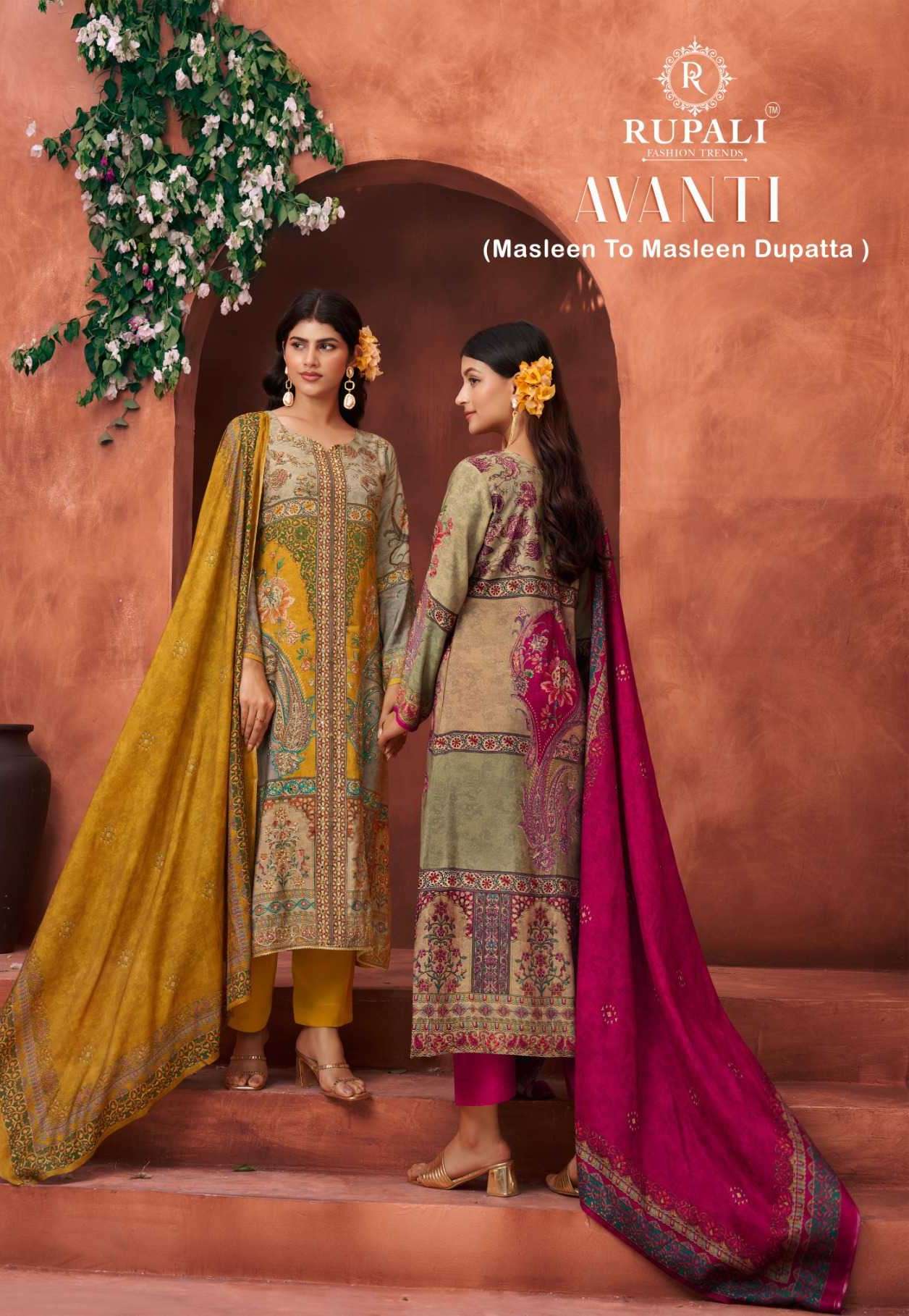 avanti by rupali fashion colors viscose muslin handwork salwar suits supplier surat