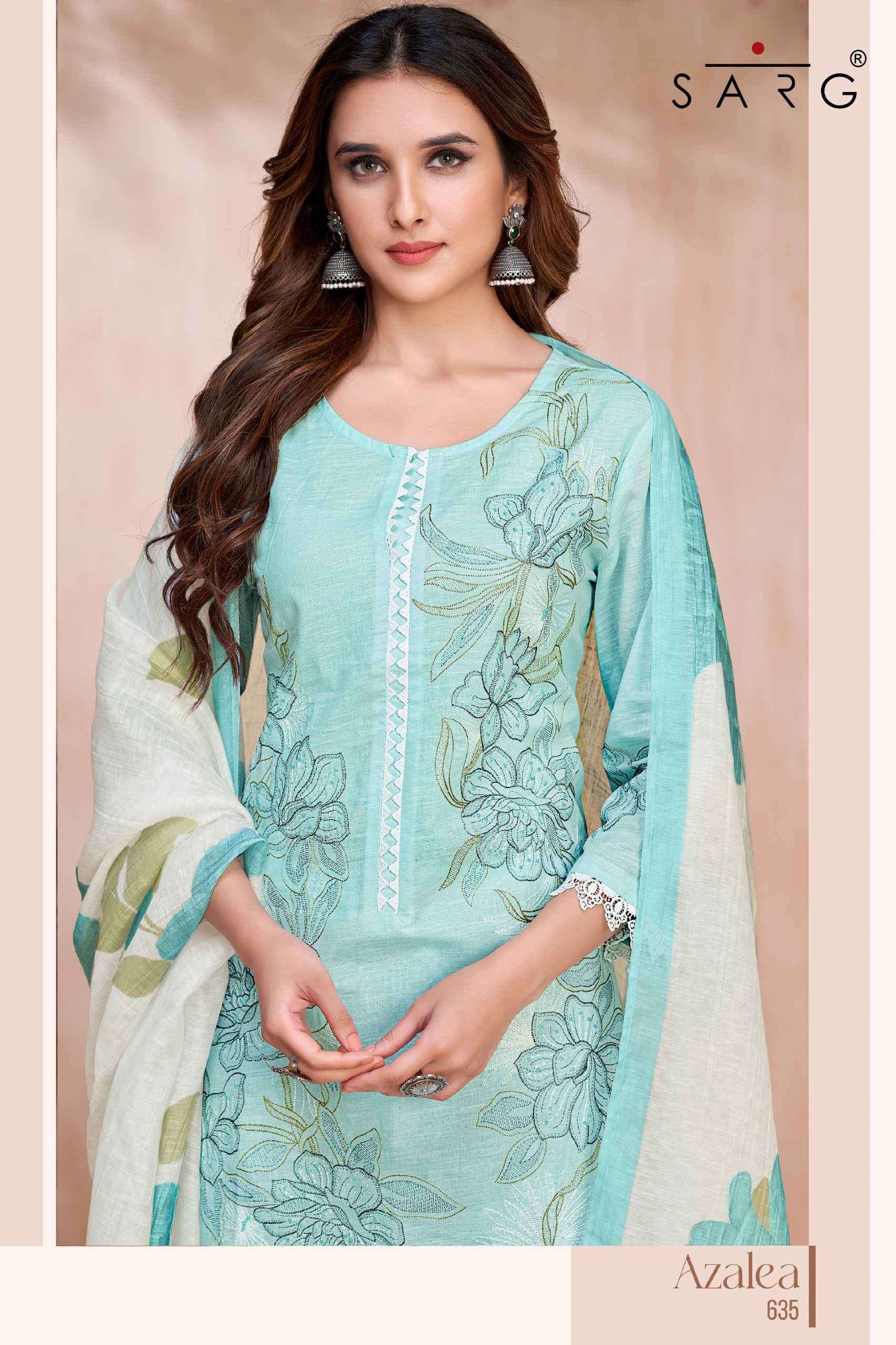 azalea by srag colors fancy embroidered cotton linen salwar kameez supplier surat