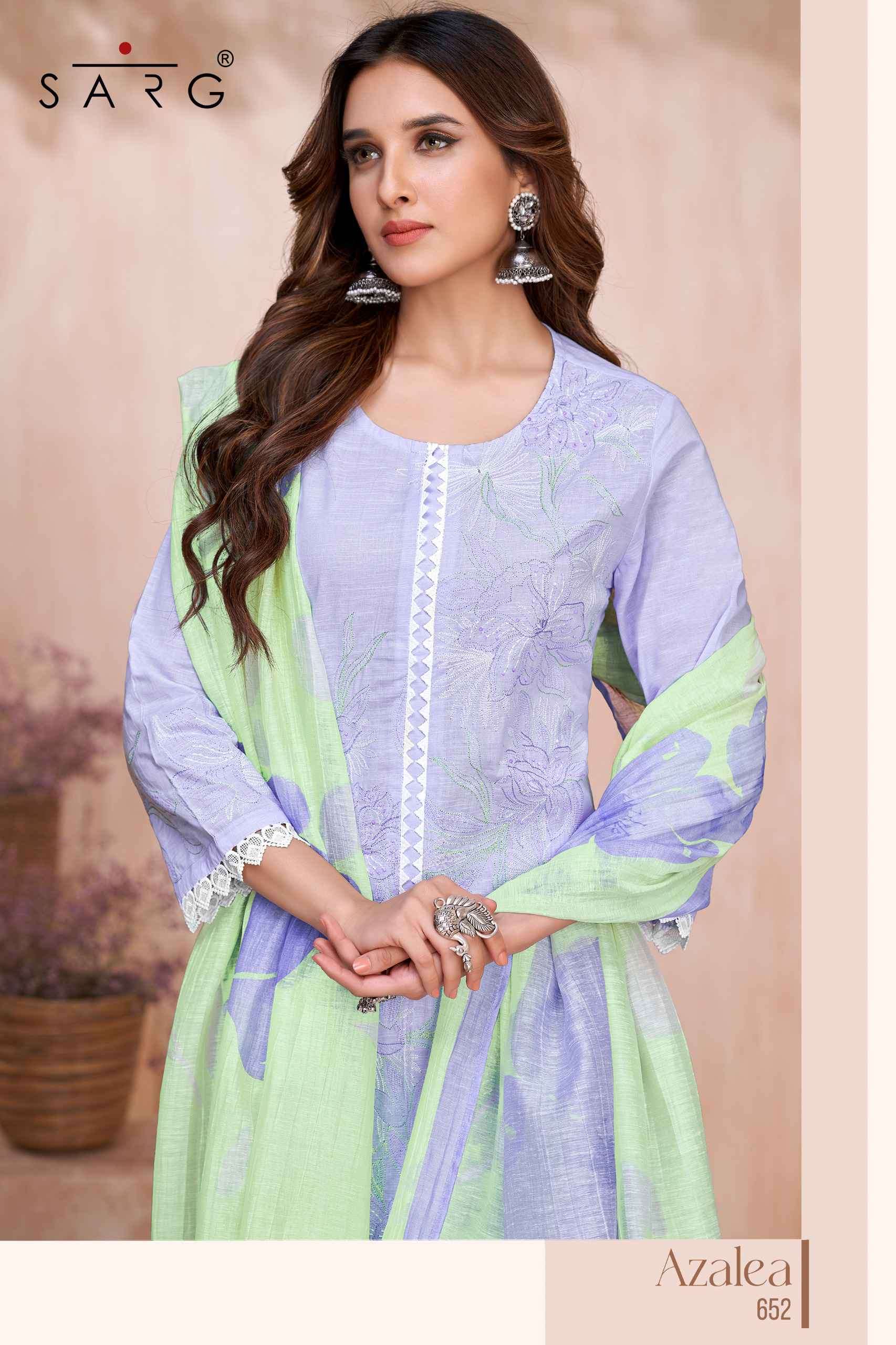 azalea by srag colors fancy embroidered cotton linen salwar kameez supplier surat