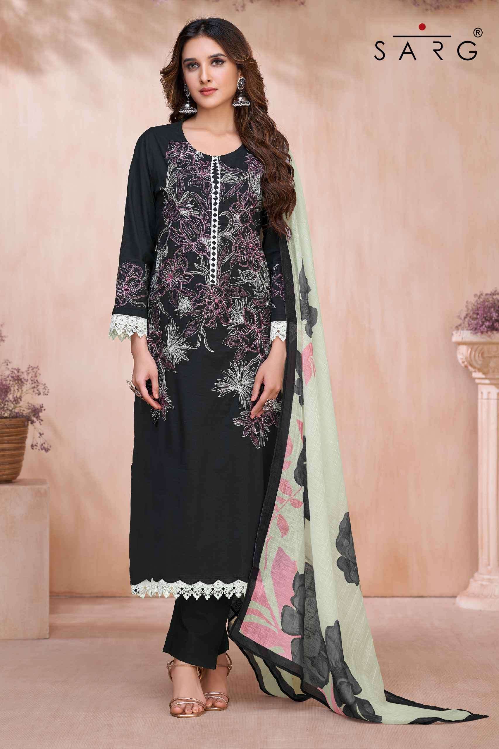 azalea by srag colors fancy embroidered cotton linen salwar kameez supplier surat
