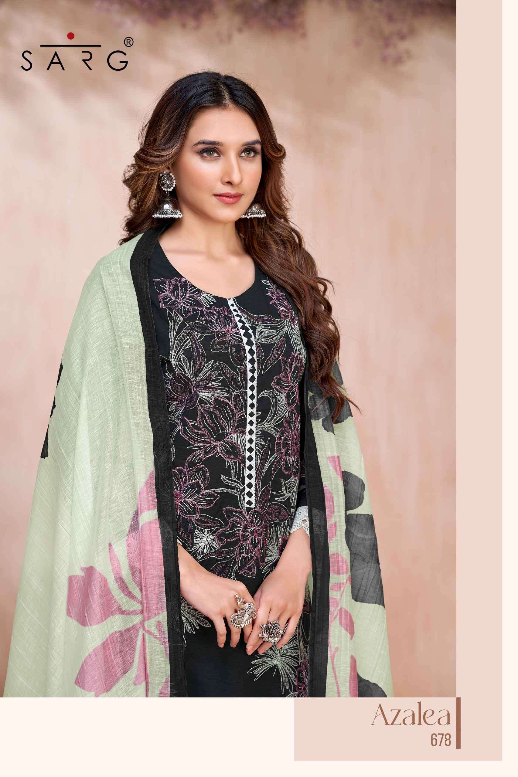 azalea by srag colors fancy embroidered cotton linen salwar kameez supplier surat