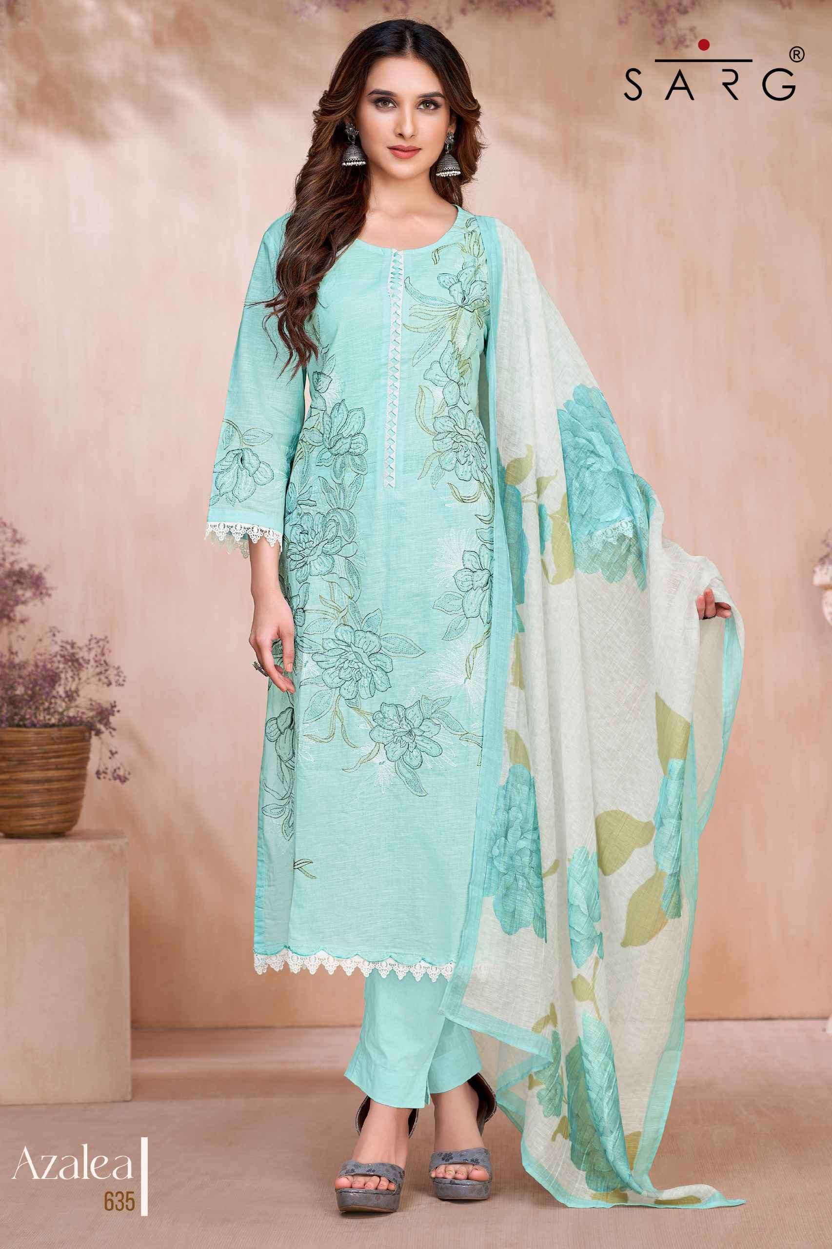 azalea by srag colors fancy embroidered cotton linen salwar kameez supplier surat