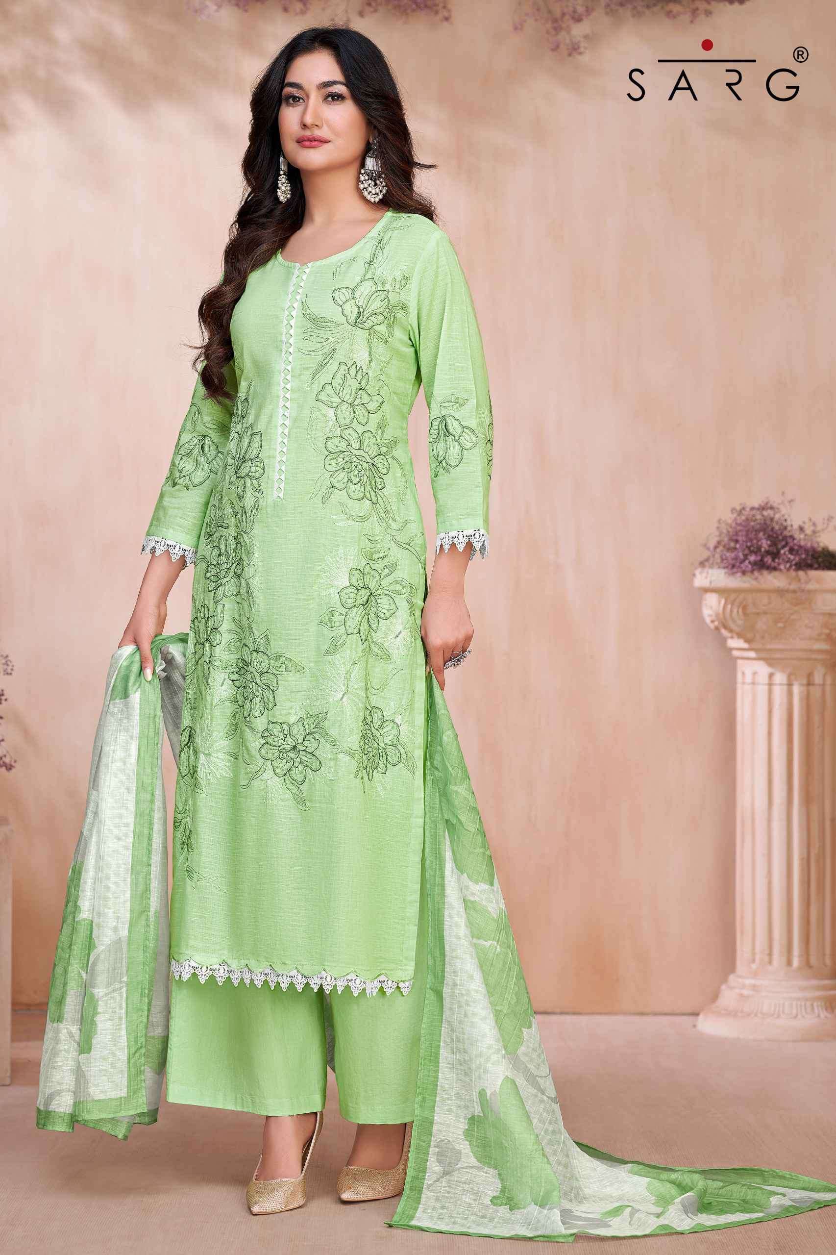 azalea by srag colors fancy embroidered cotton linen salwar kameez supplier surat