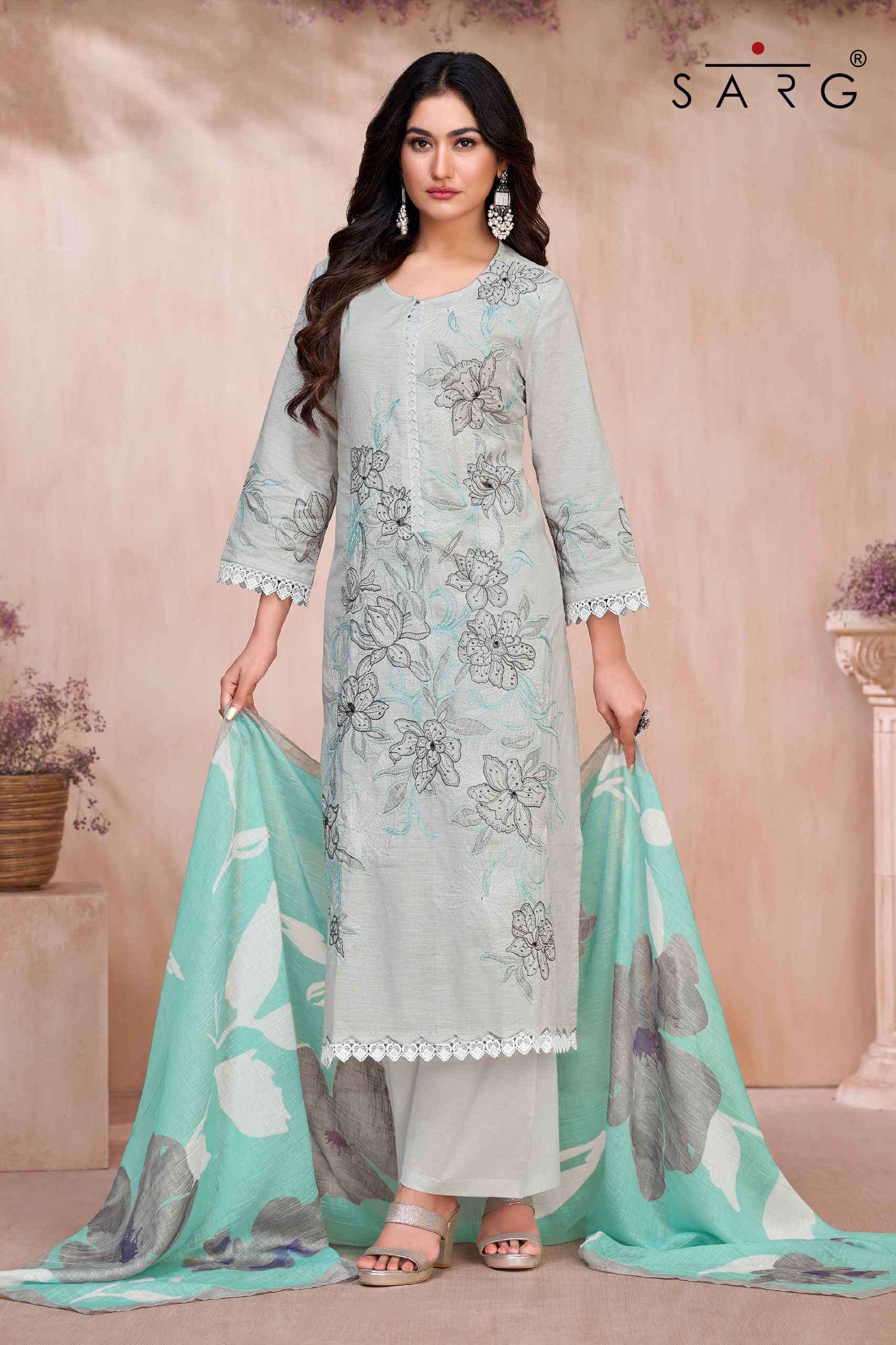 azalea by srag colors fancy embroidered cotton linen salwar kameez supplier surat