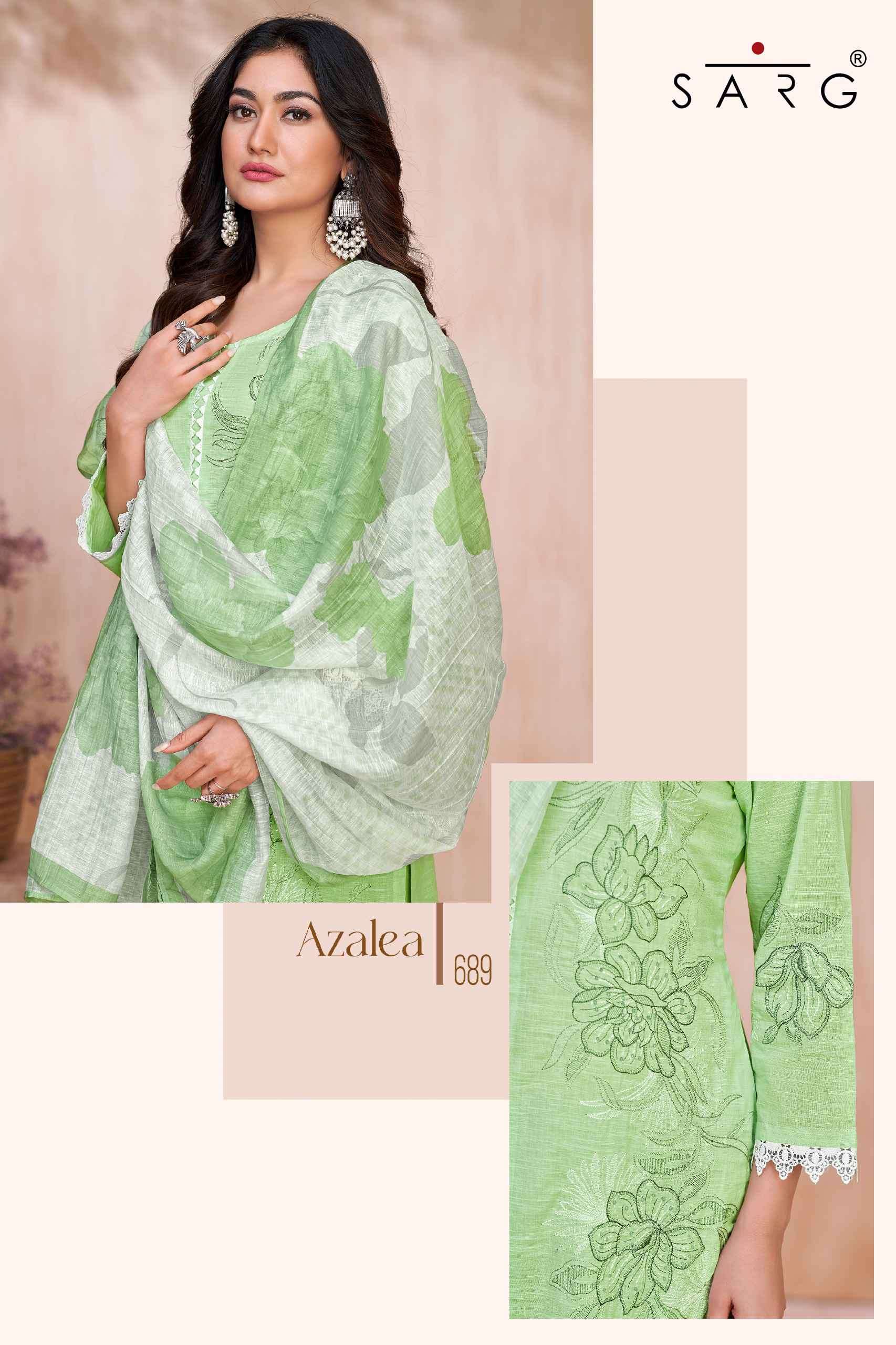 azalea by srag colors fancy embroidered cotton linen salwar kameez supplier surat