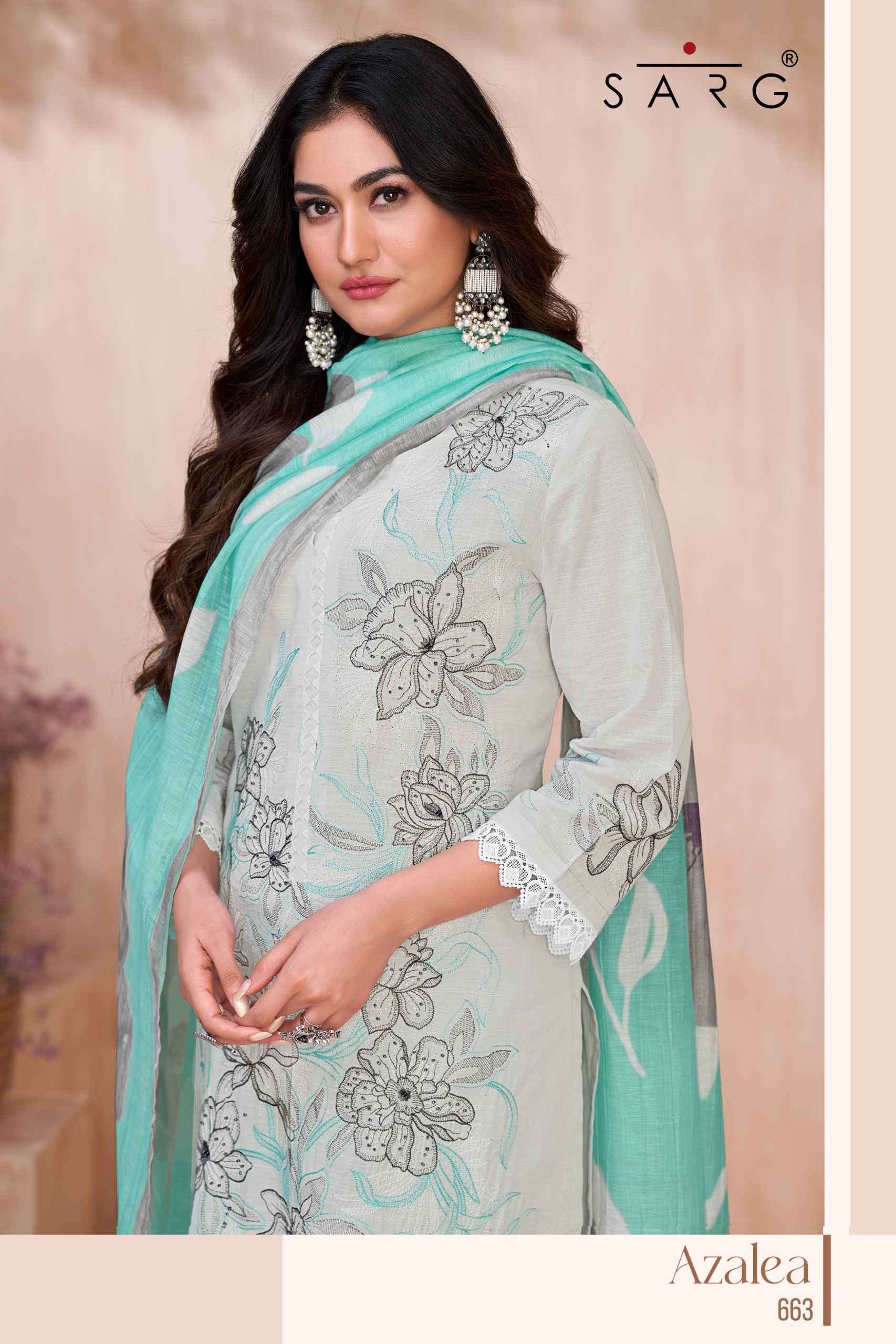 azalea by srag colors fancy embroidered cotton linen salwar kameez supplier surat