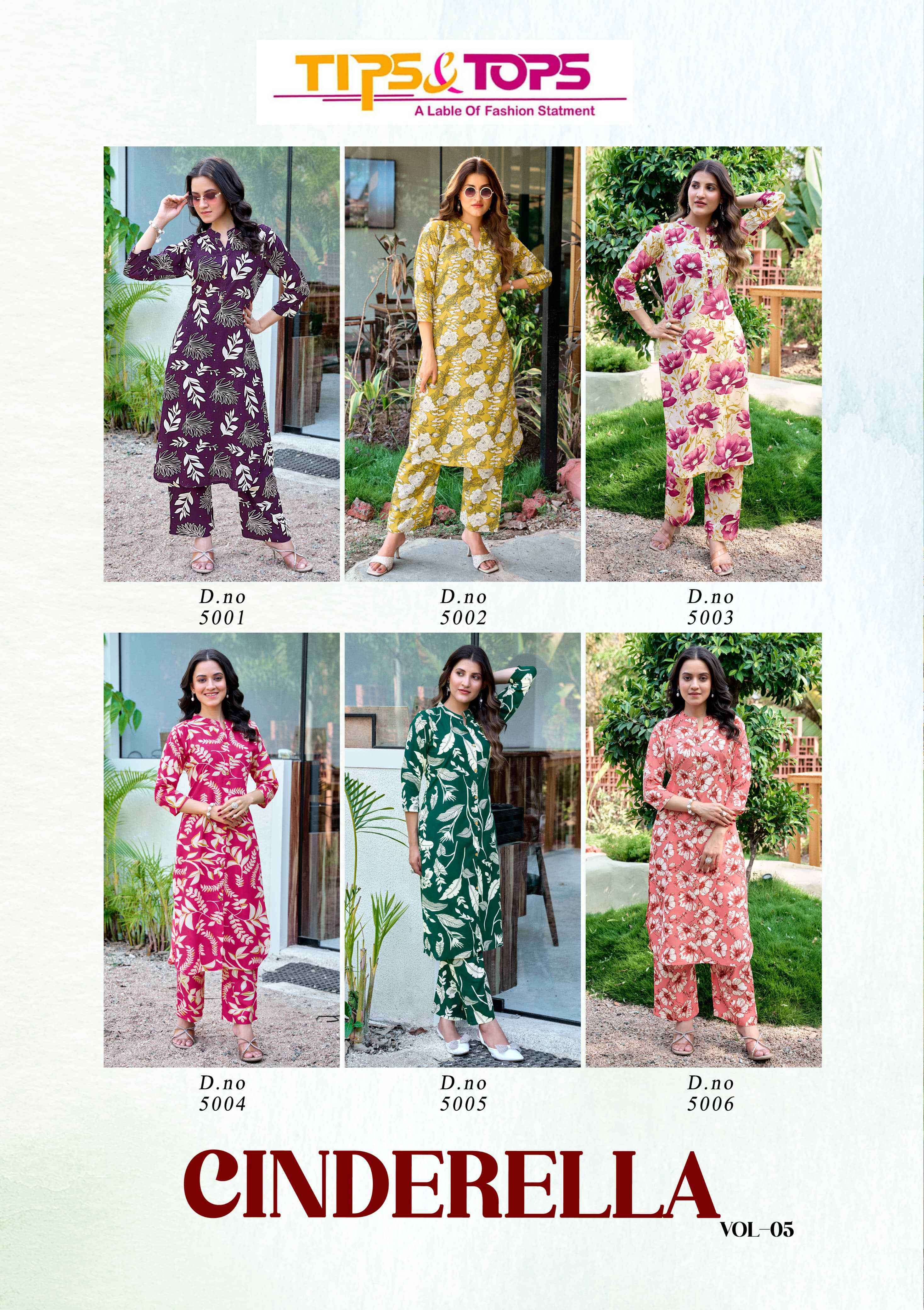 cinderella vol 5 by tips and tops rayon printed summer daily wear readymade cord set buy online surat