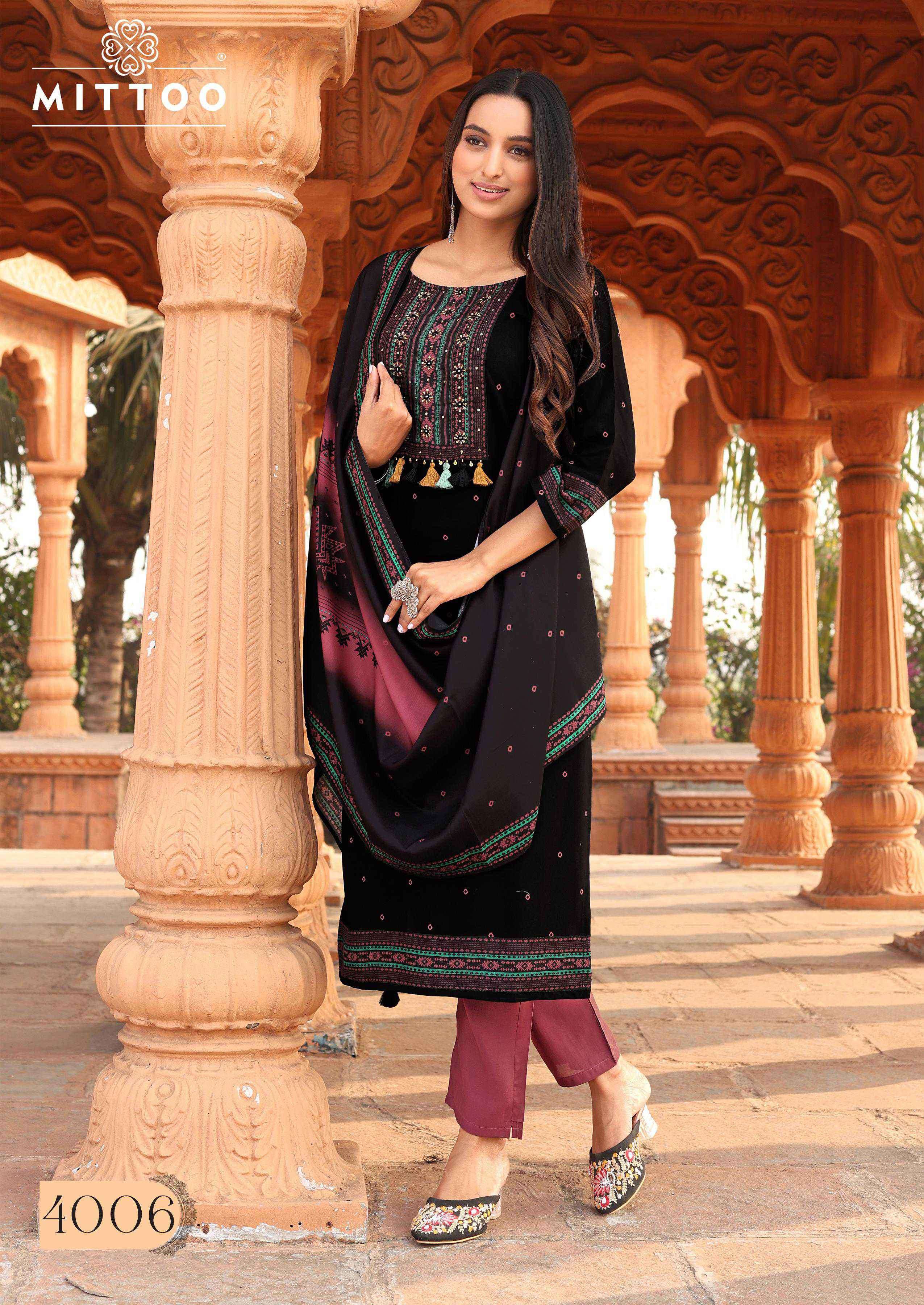 colordrop by mittoo 4001-4006 series handwork with printed readymade kurti wholesaler surat