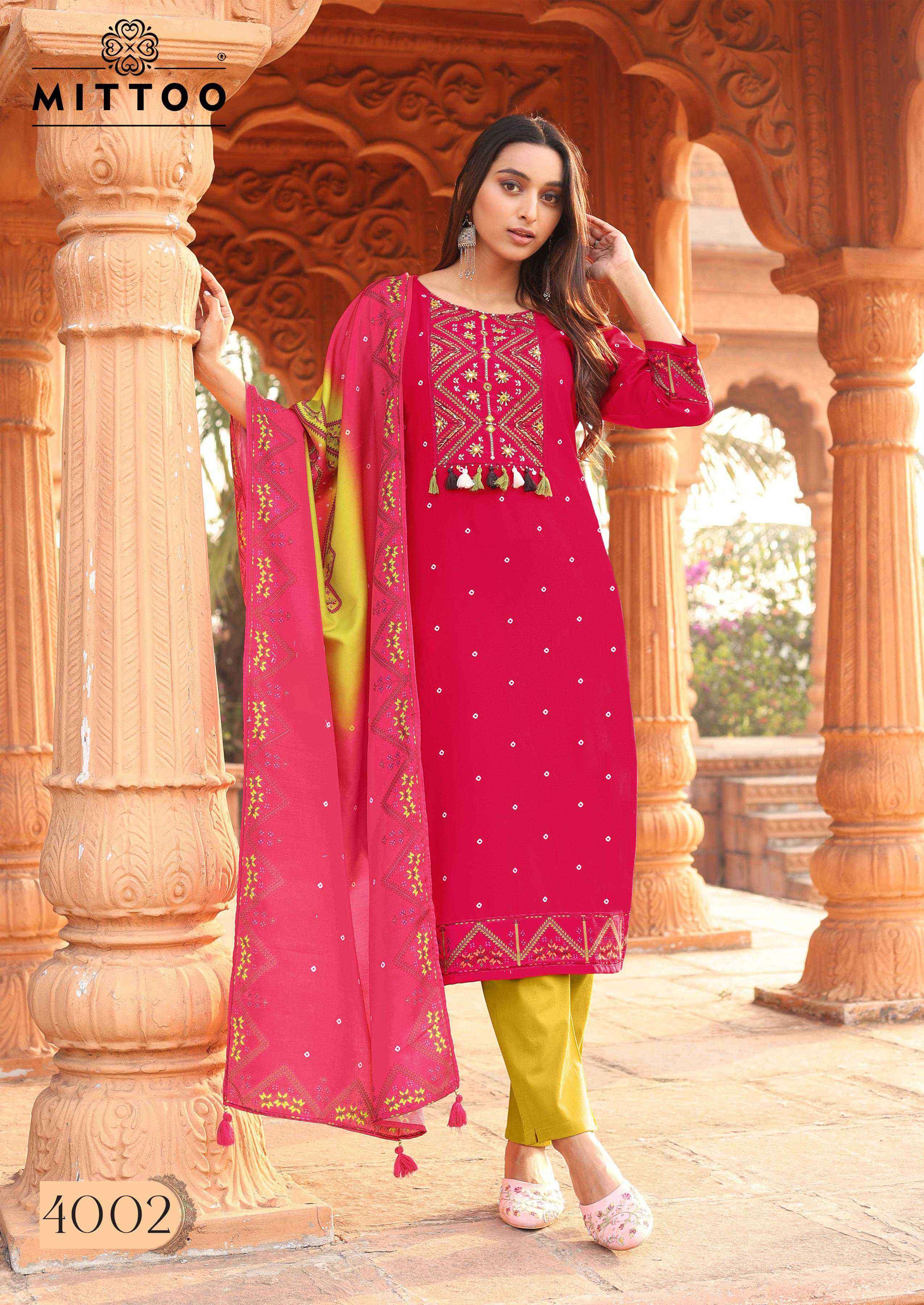 colordrop by mittoo 4001-4006 series handwork with printed readymade kurti wholesaler surat