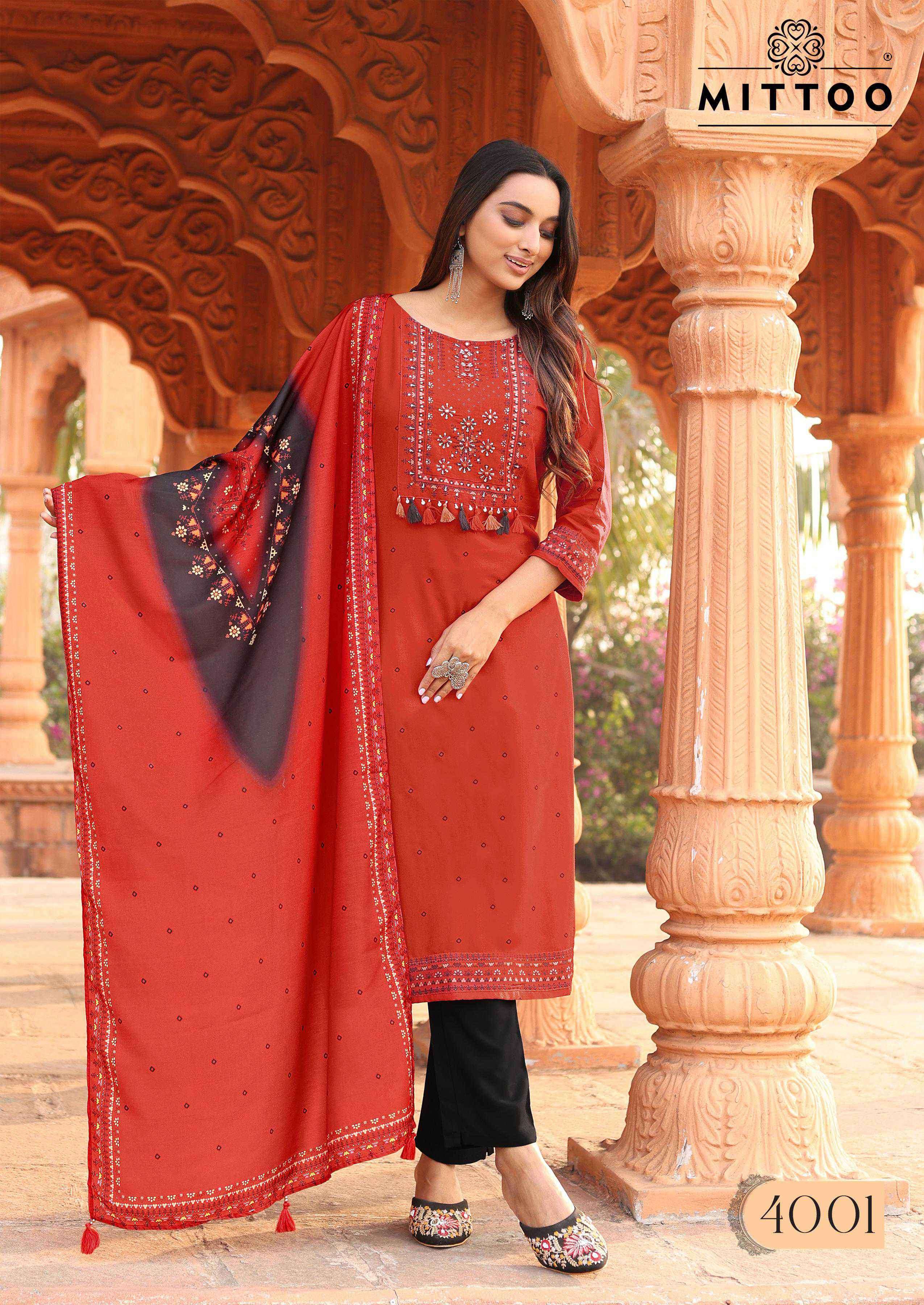 colordrop by mittoo 4001-4006 series handwork with printed readymade kurti wholesaler surat
