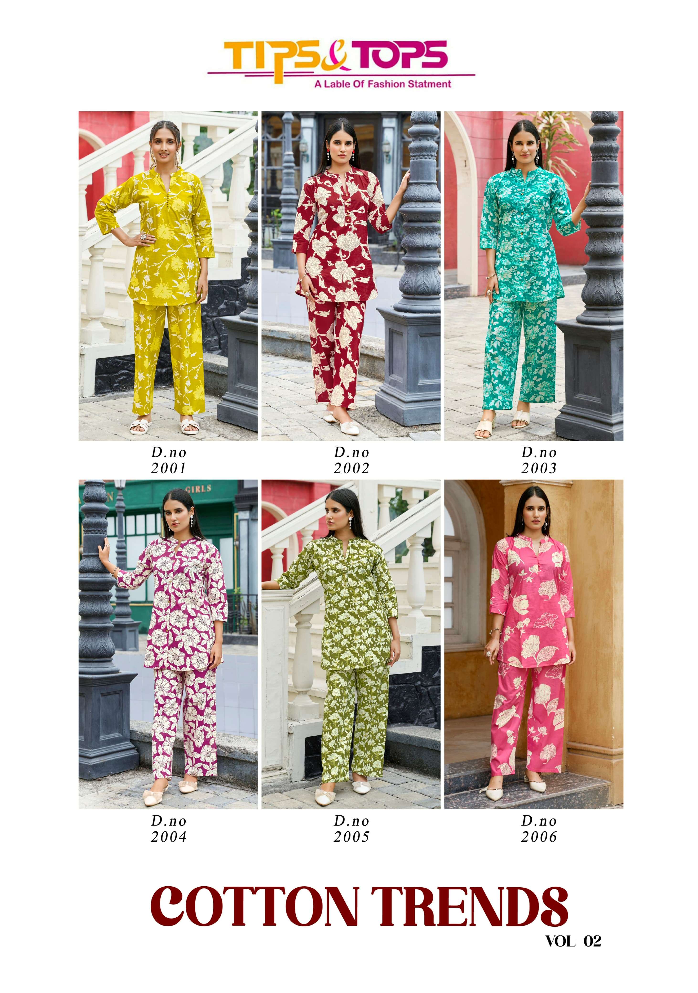 cotton trends vol-2 by tips and tops summer wear cotton cord set collection online dealer surat