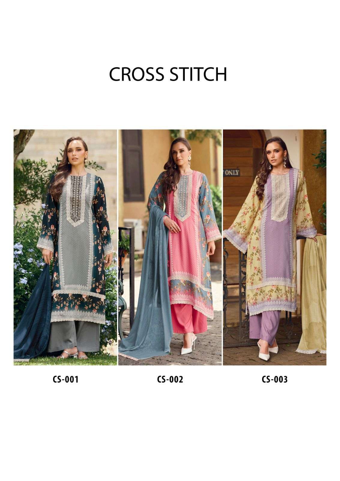 cross stitch by hermitage 001-006 series exclusive designer cotton casual wear salwar kameez online surat