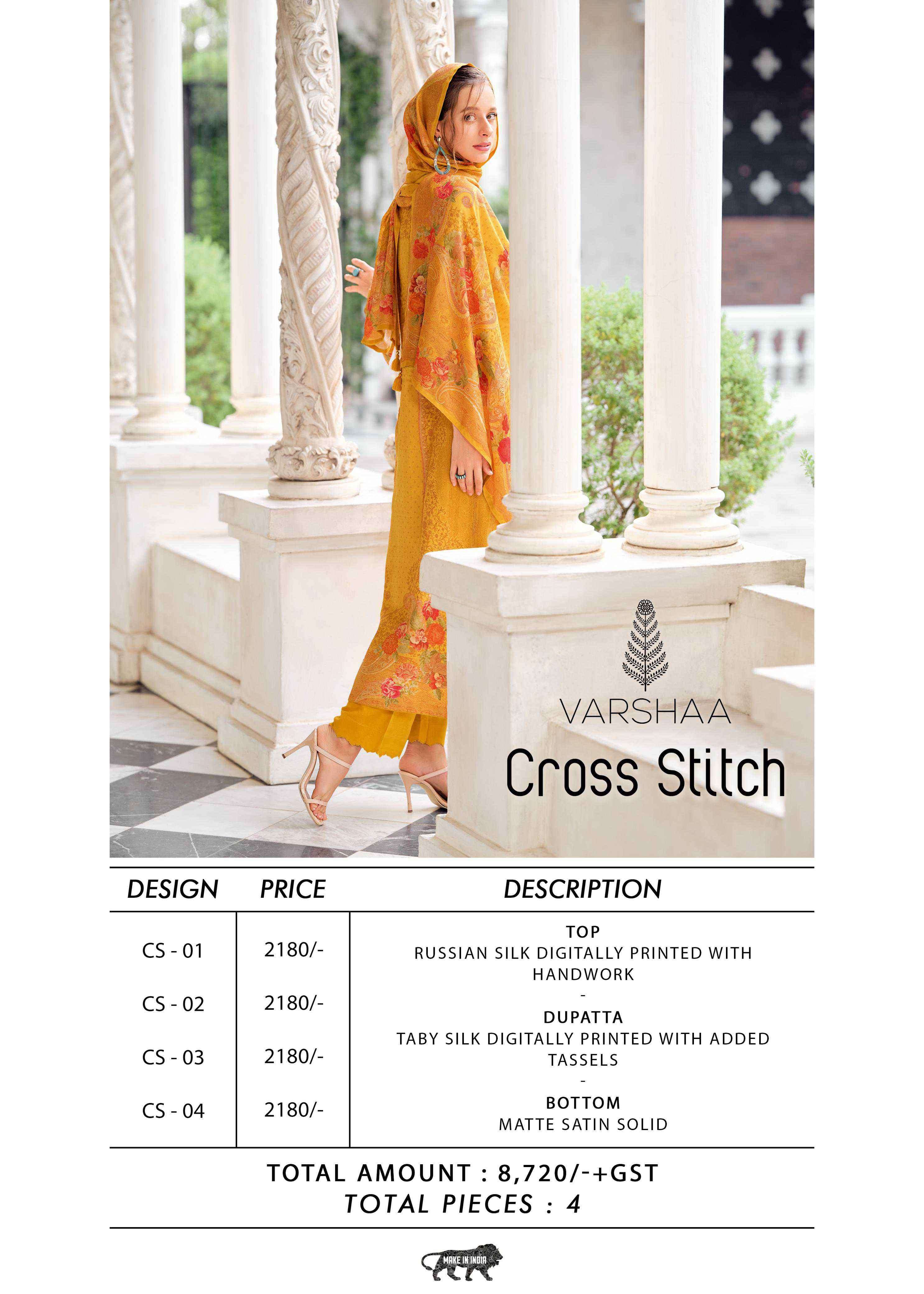 cross stitch by varshaa colors exclusive handwork ruusian silk salwar suits collection 