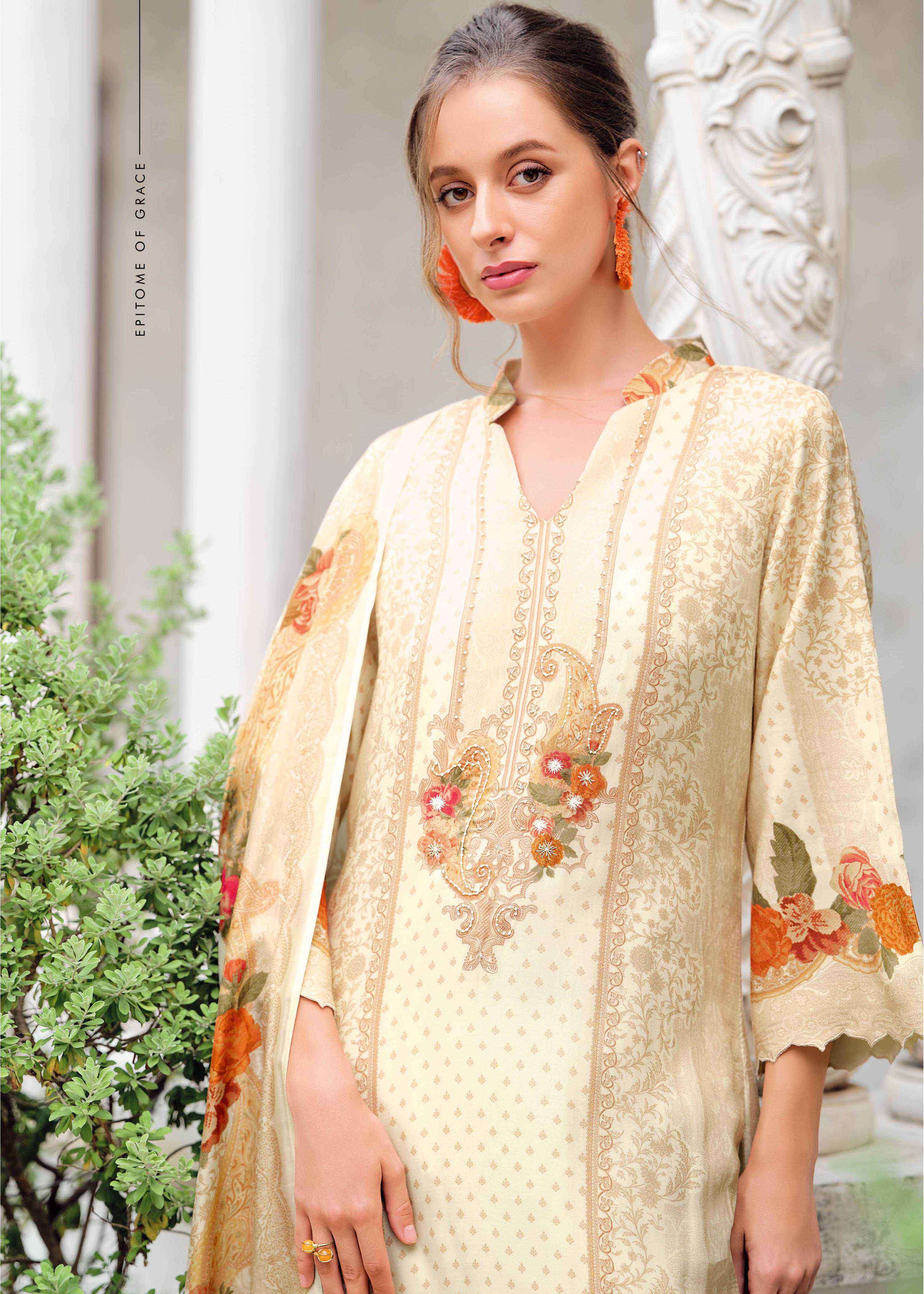cross stitch by varshaa colors exclusive handwork ruusian silk salwar suits collection 