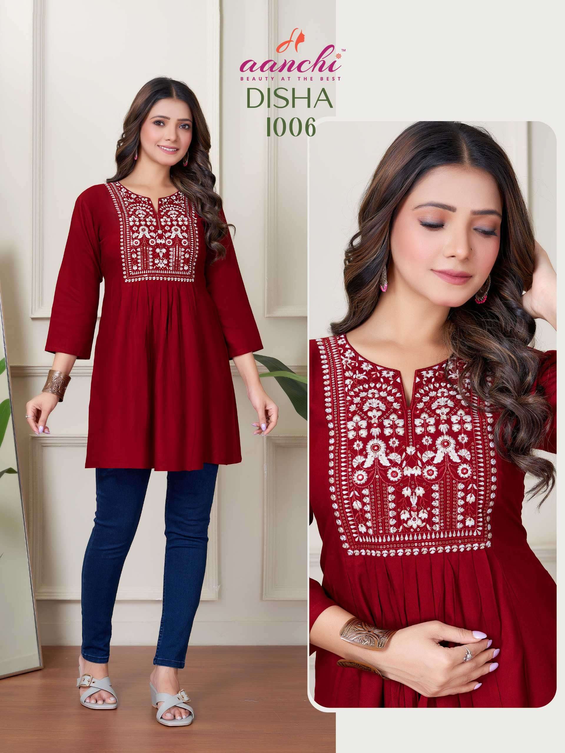 disha by aanchi colors summer wear rayon short top wholesale dealer surat