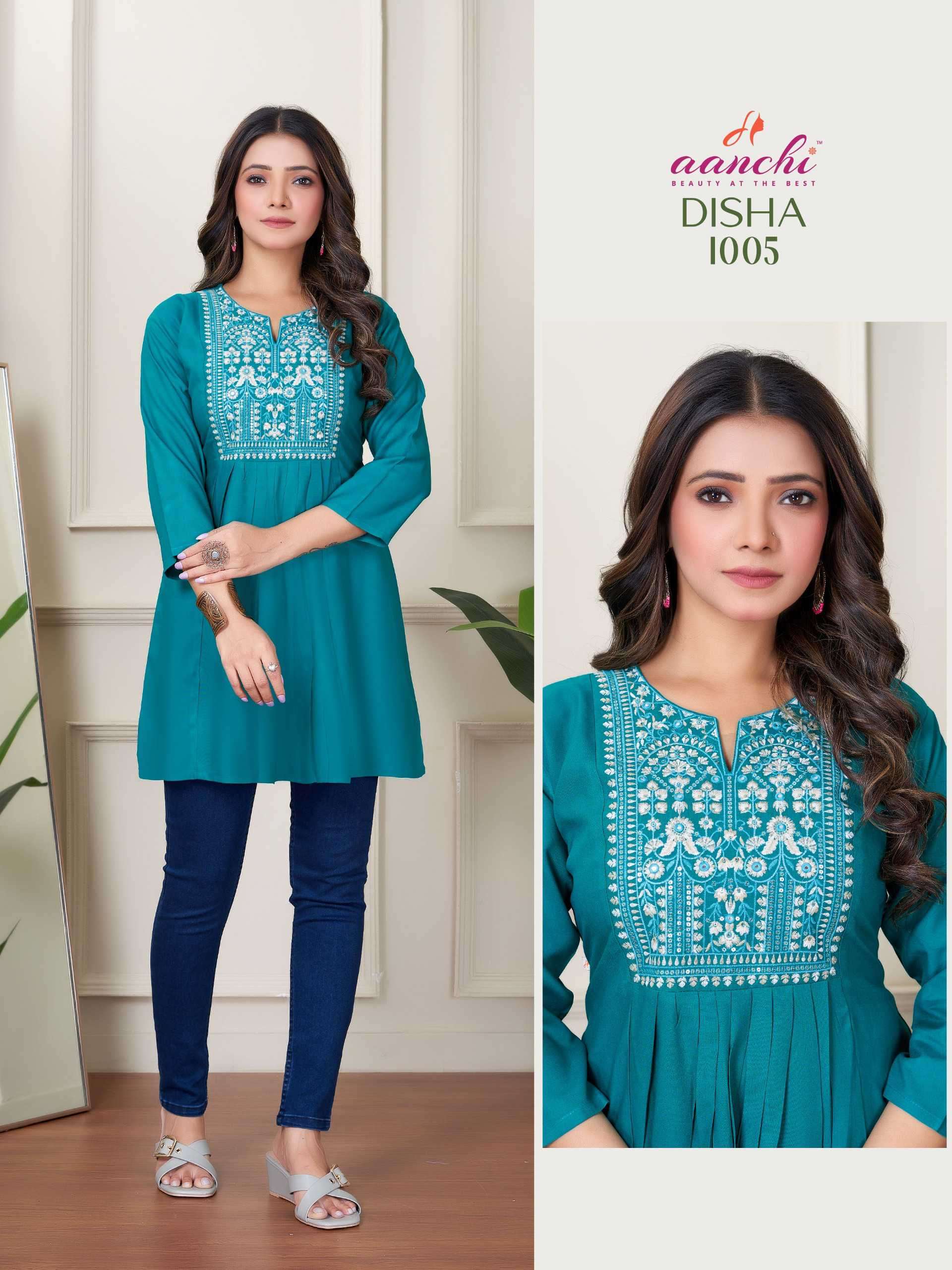disha by aanchi colors summer wear rayon short top wholesale dealer surat