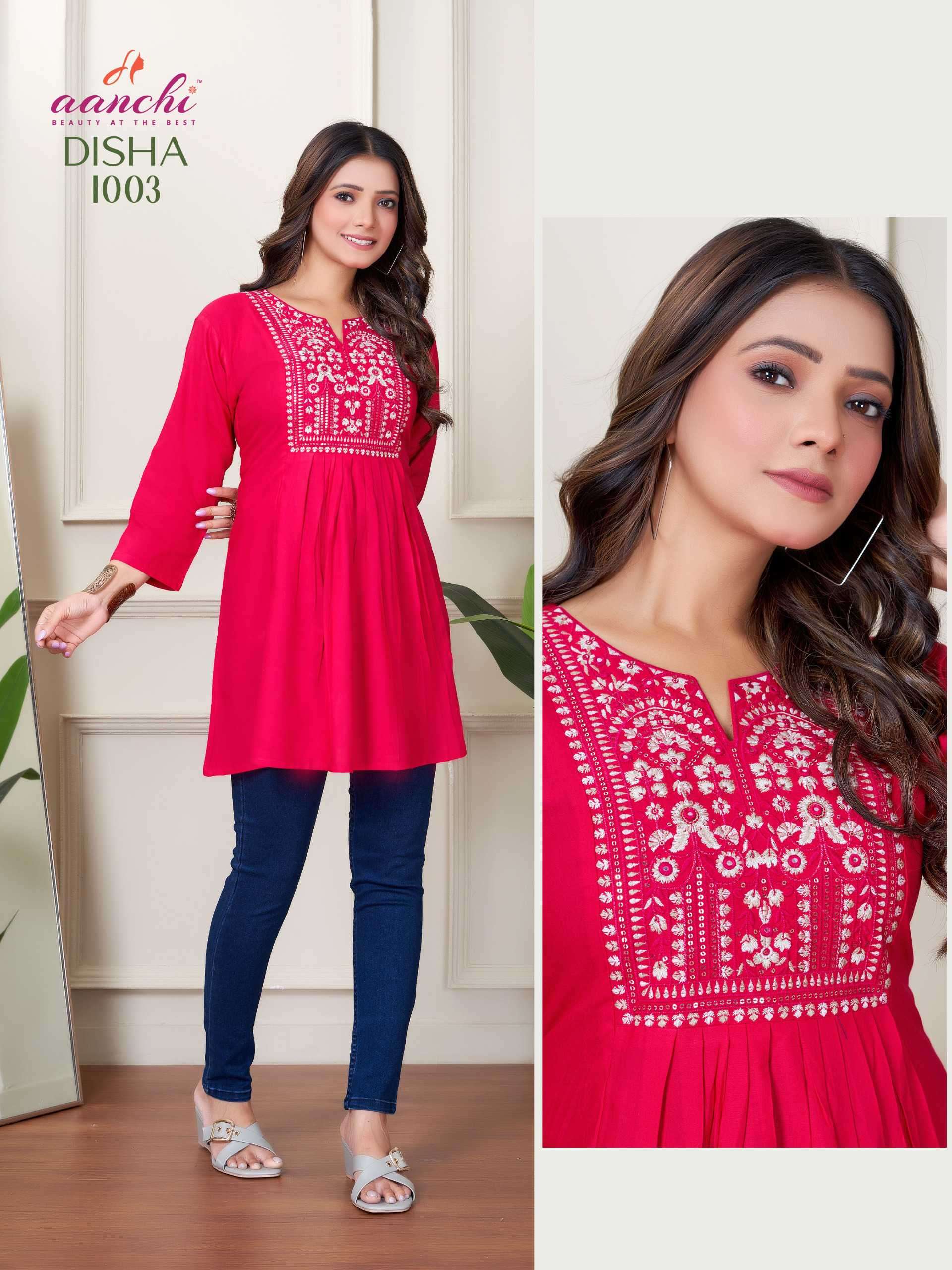 disha by aanchi colors summer wear rayon short top wholesale dealer surat