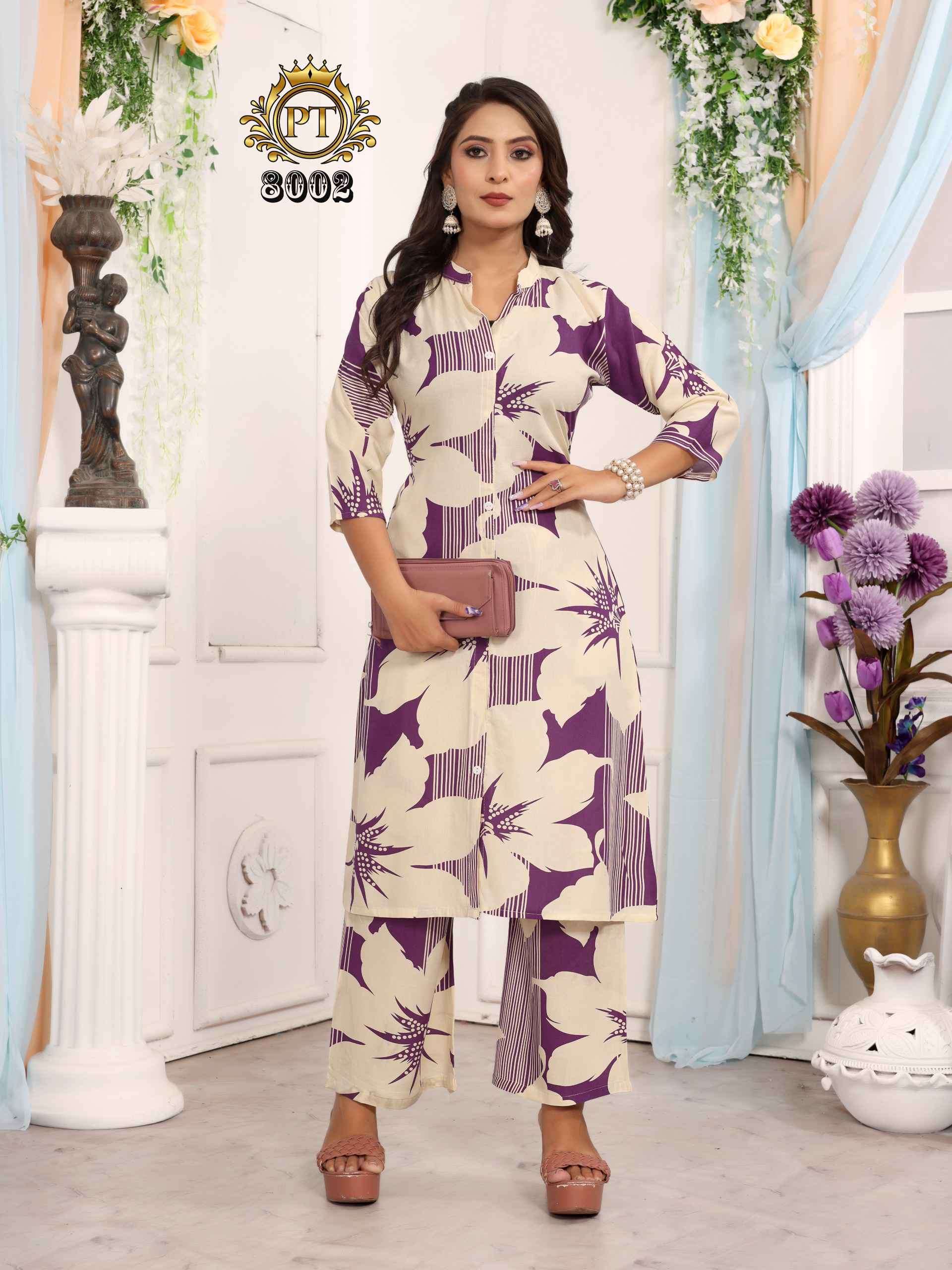 dulhari vol-7 by padmavti 3001-3008 series rayon print casual wear readymade cord set dealer surat