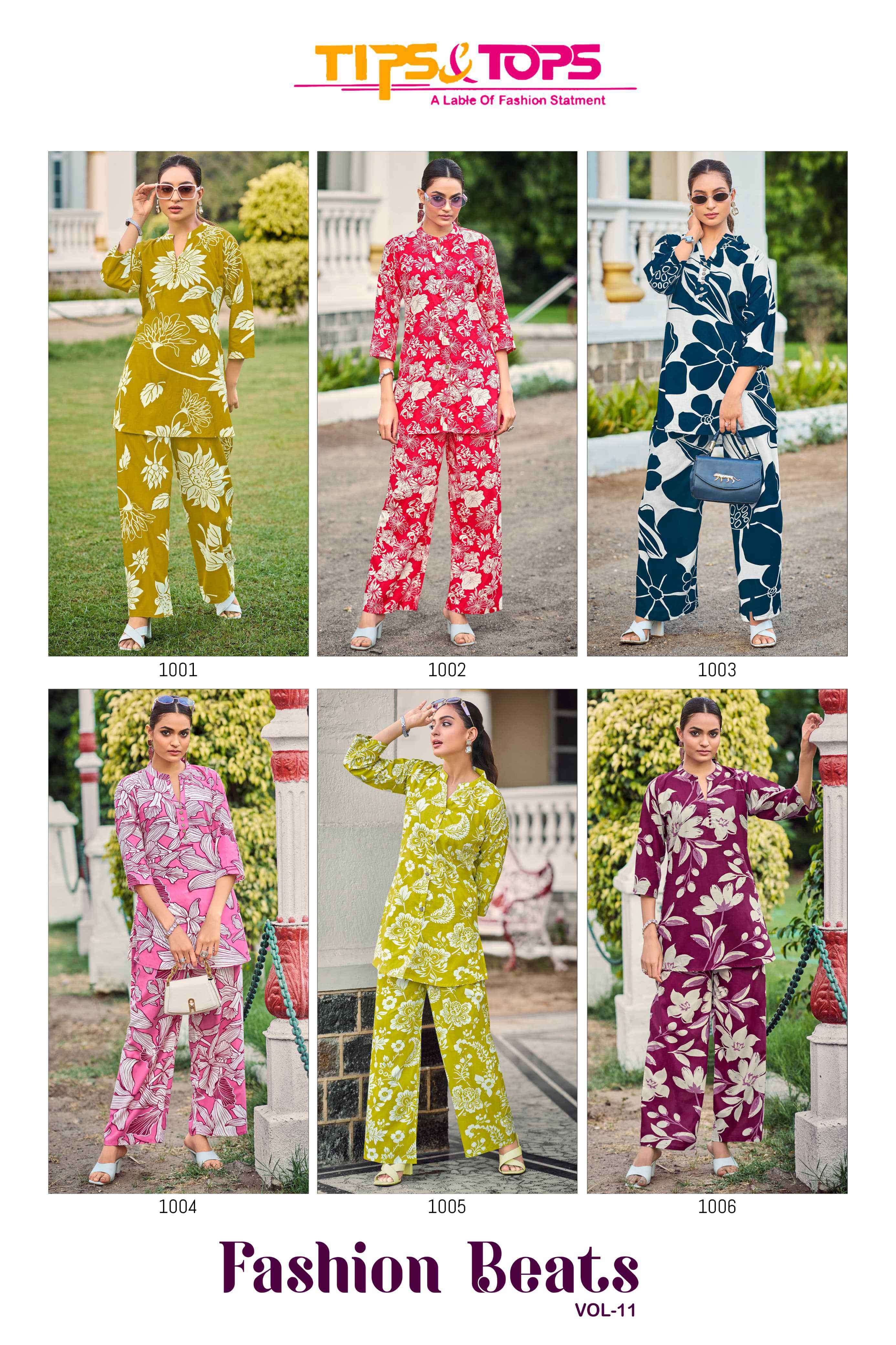 fashion beats vol 11 by tips and tops 1001-1006 series summer wear readymade cord set collection online surat