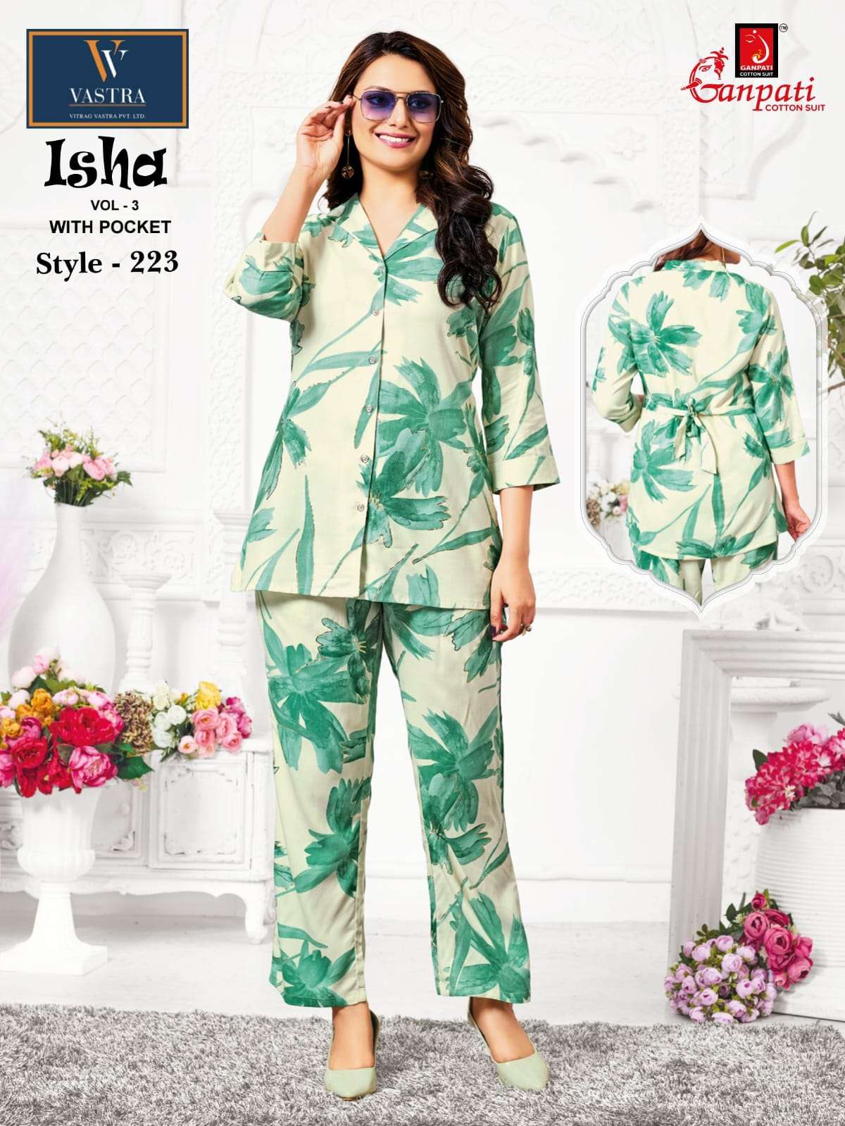 isha vol-3 by ganpati designer casual wear rayon readymade cord set online best price surat