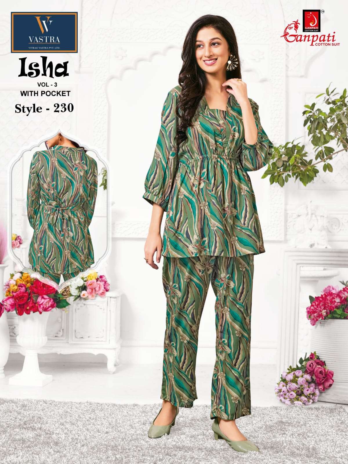 isha vol-3 by ganpati designer casual wear rayon readymade cord set online best price surat