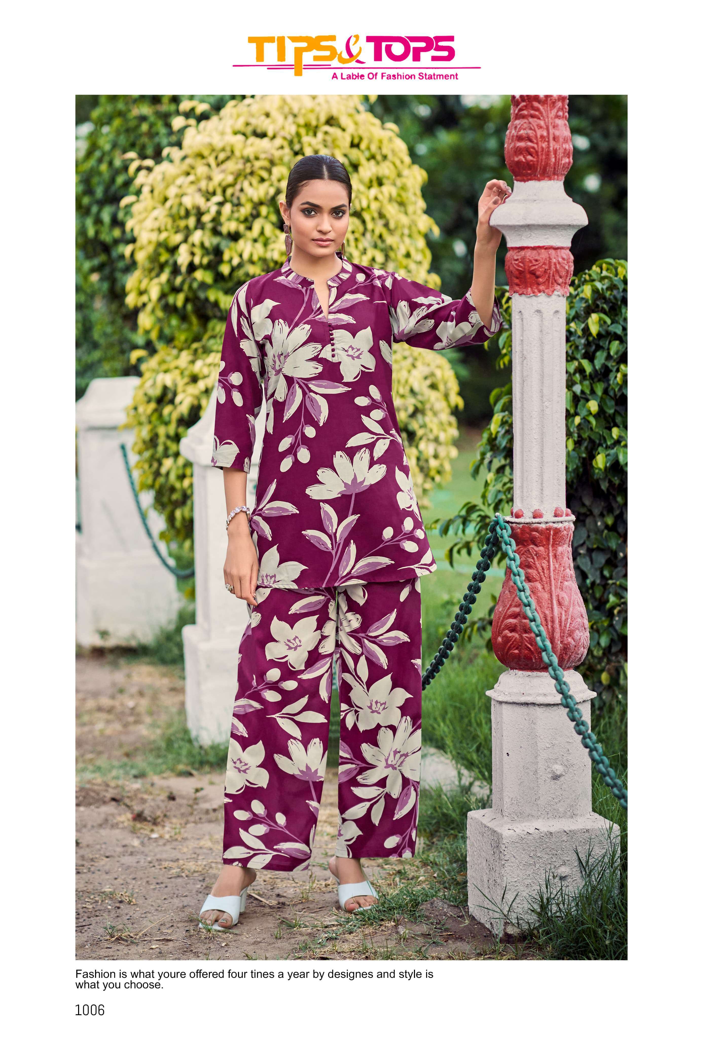lifestyle by tips&tops 1001-1006 series designer summer wear readymade cord set collection buy online surat