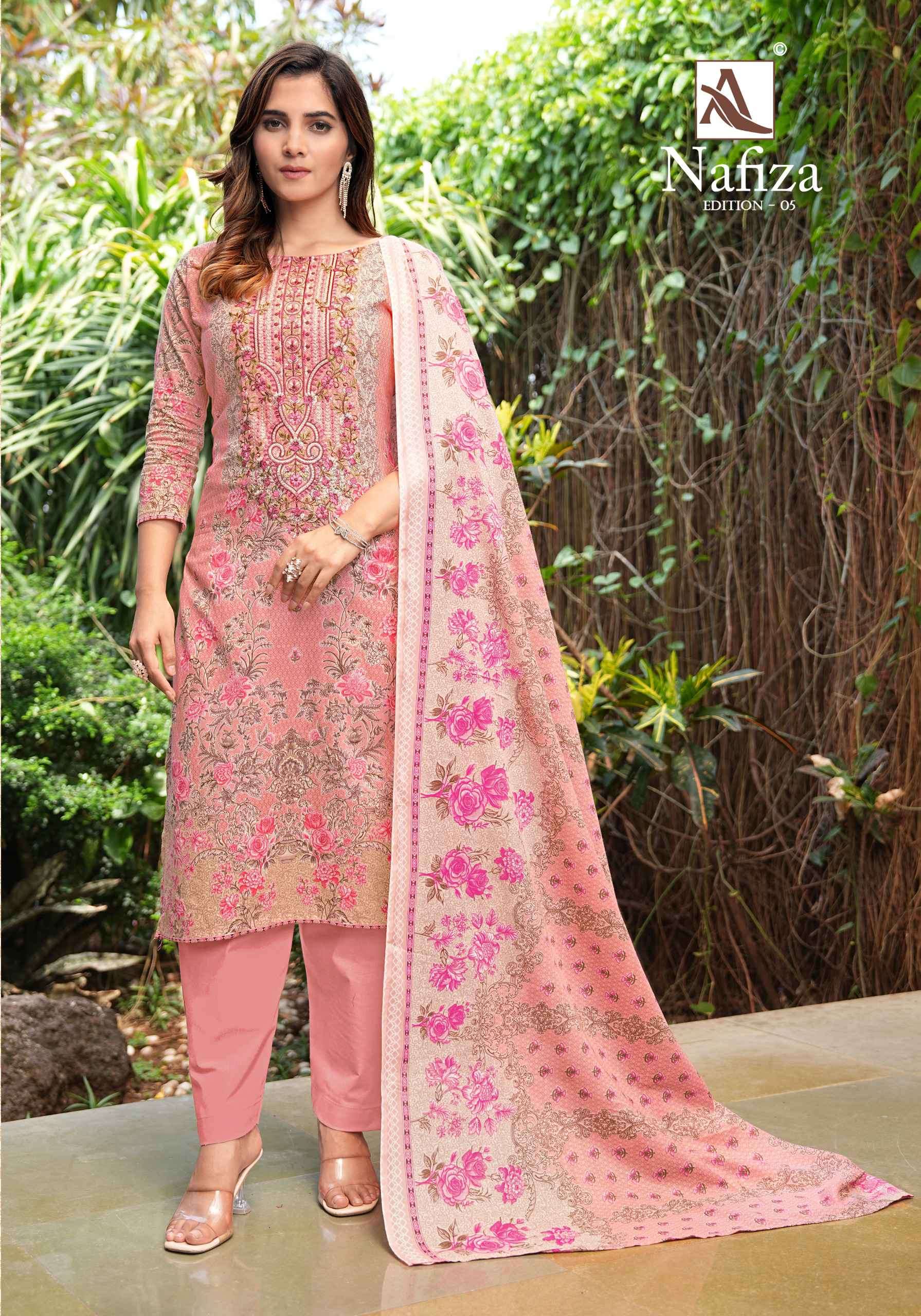 nafiza vol-5 by alok suits colors exclusive embroidered party wear salwar kameez online surat