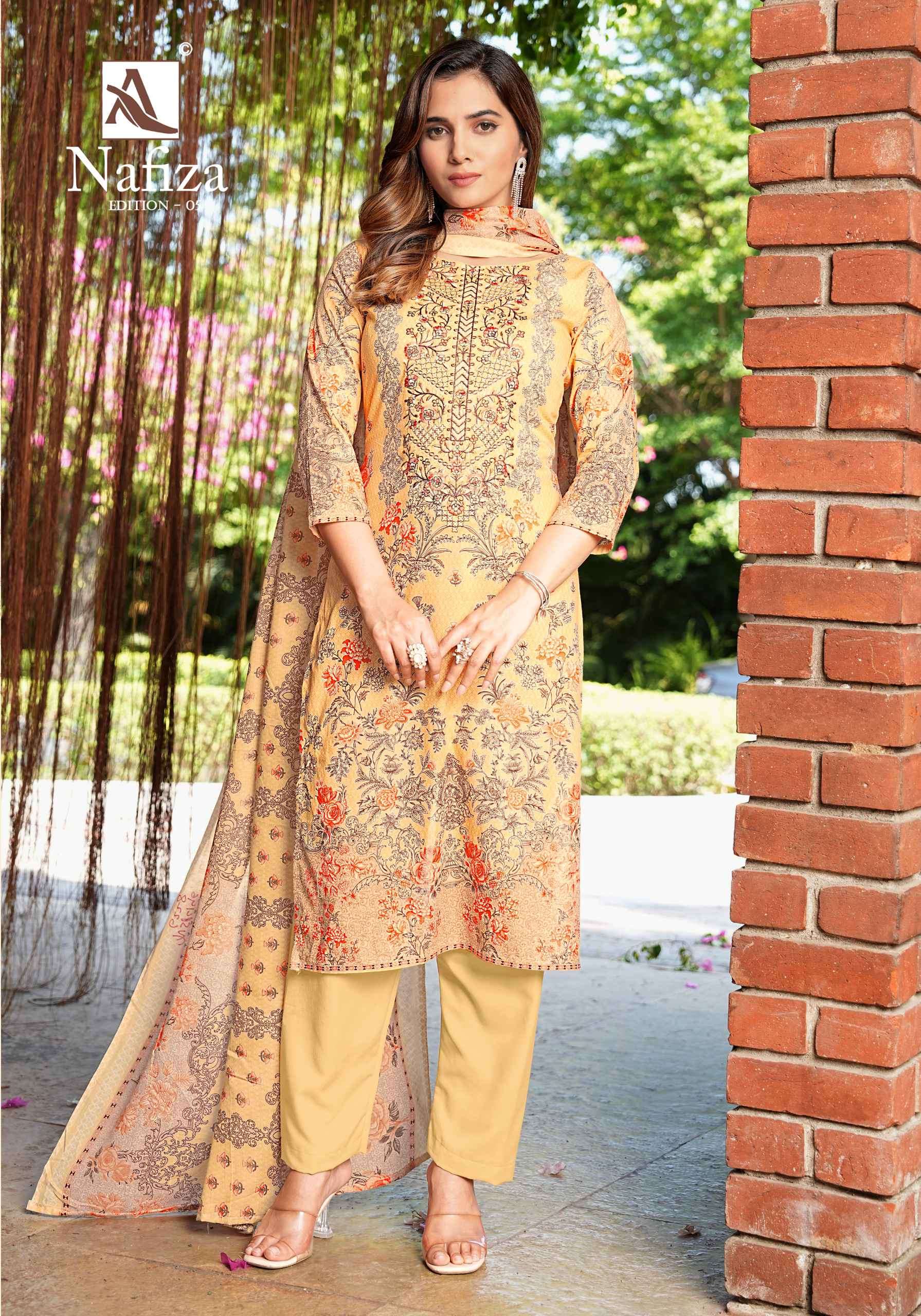nafiza vol-5 by alok suits colors exclusive embroidered party wear salwar kameez online surat