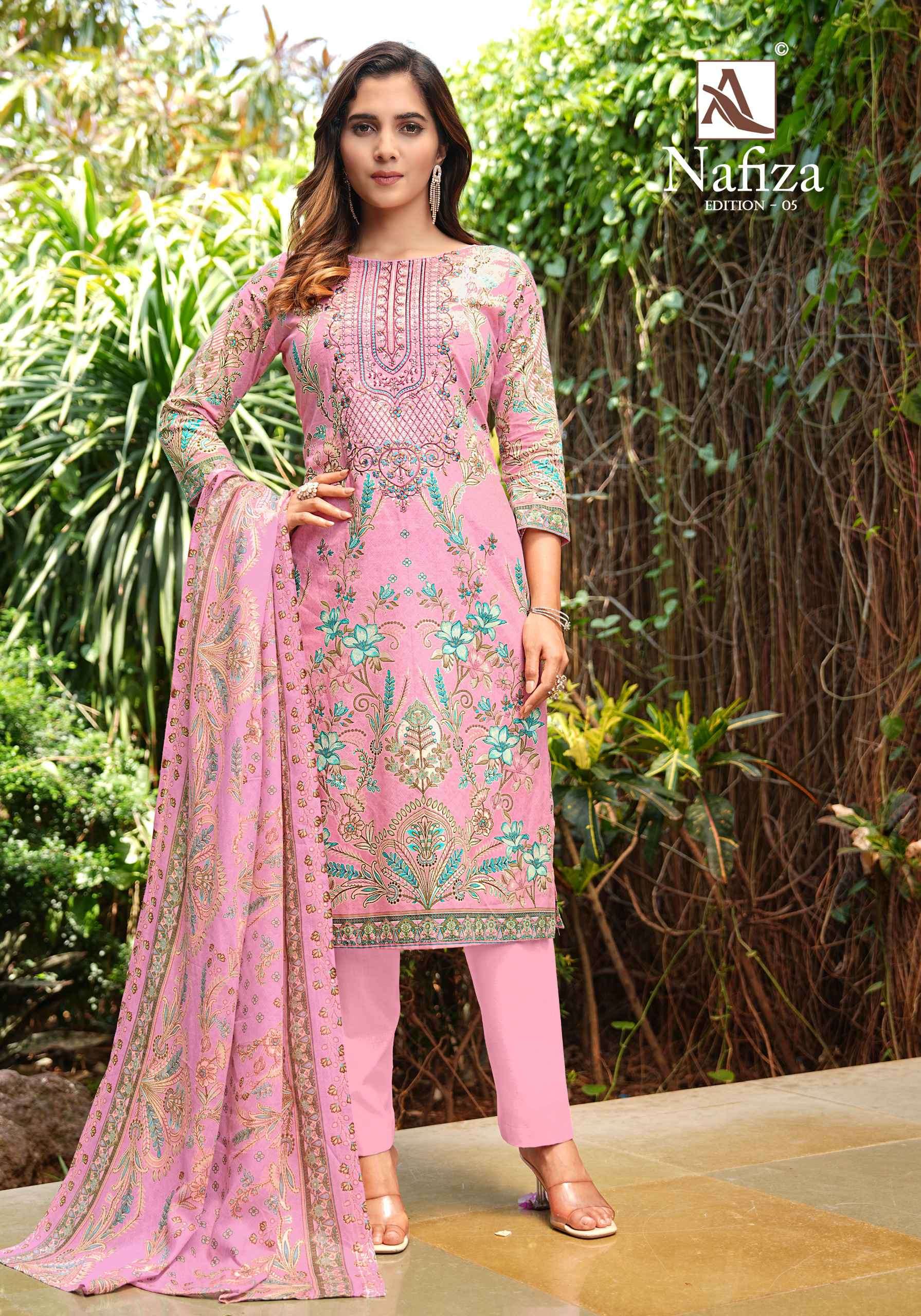 nafiza vol-5 by alok suits colors exclusive embroidered party wear salwar kameez online surat