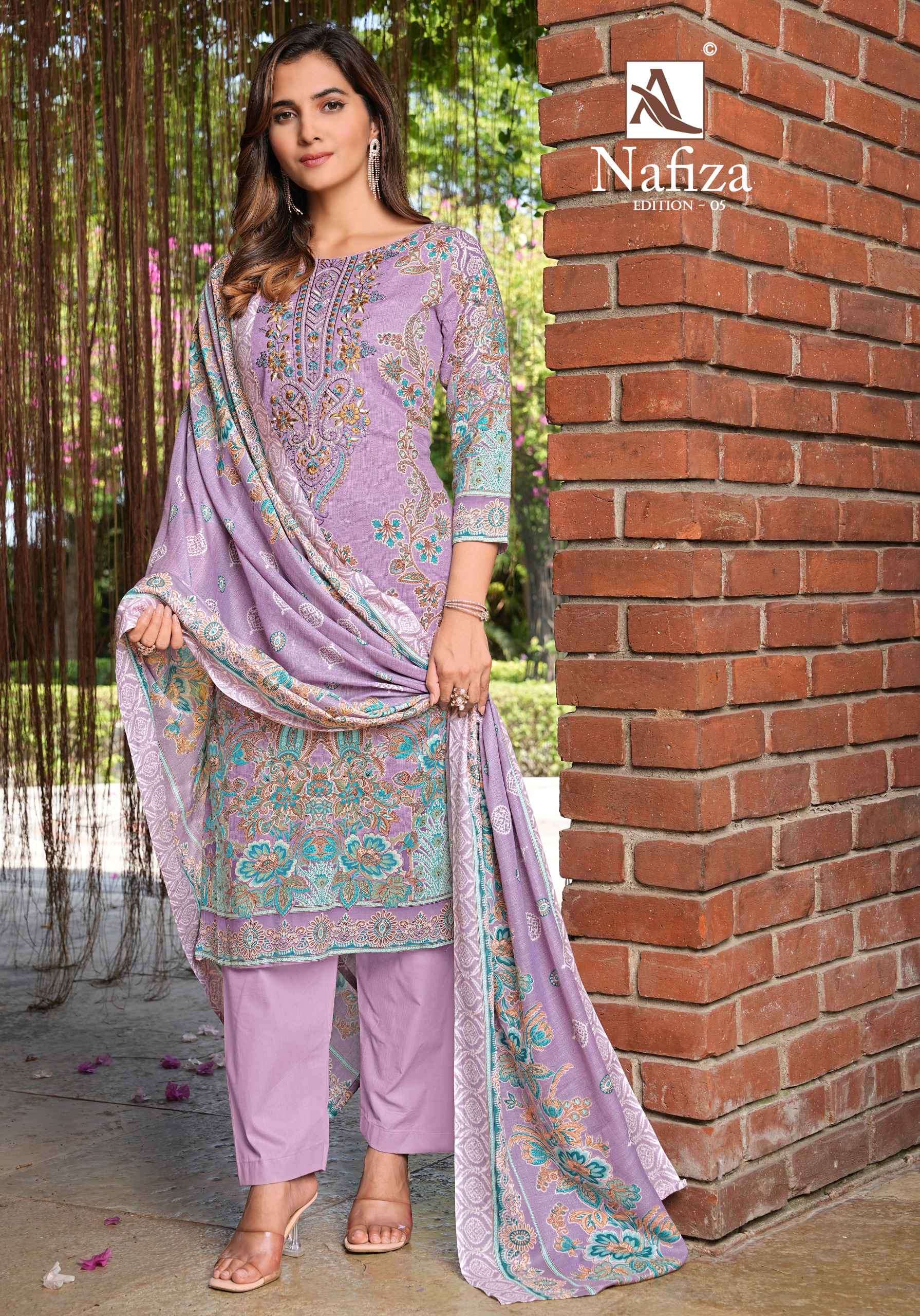 nafiza vol-5 by alok suits colors exclusive embroidered party wear salwar kameez online surat