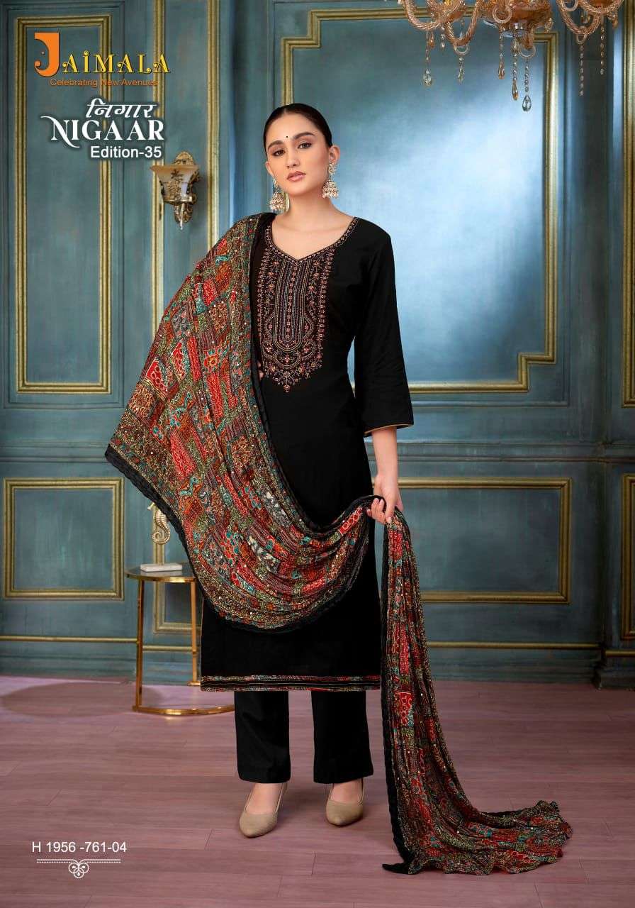 nigaar vol-35 by jaimala colors exclusive designer rayon salwar suits supplier surat