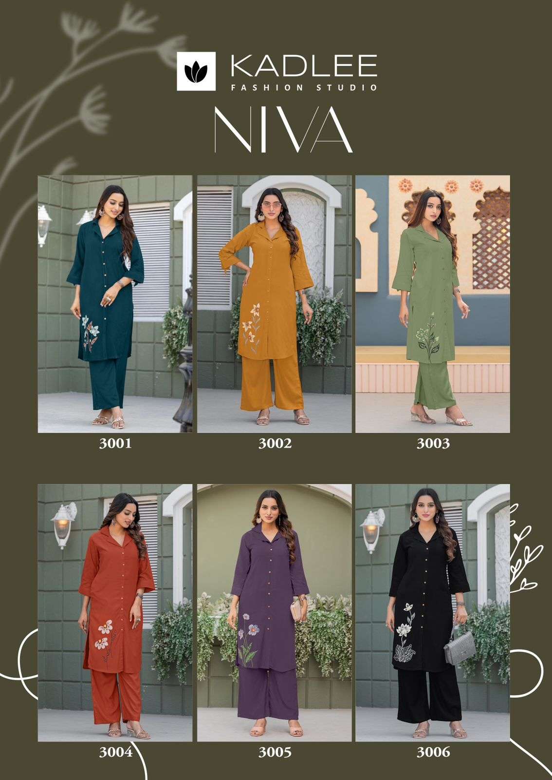 niva by kadlee 3001-3006 series latest stylish casual wear readymade cord set buy online surat