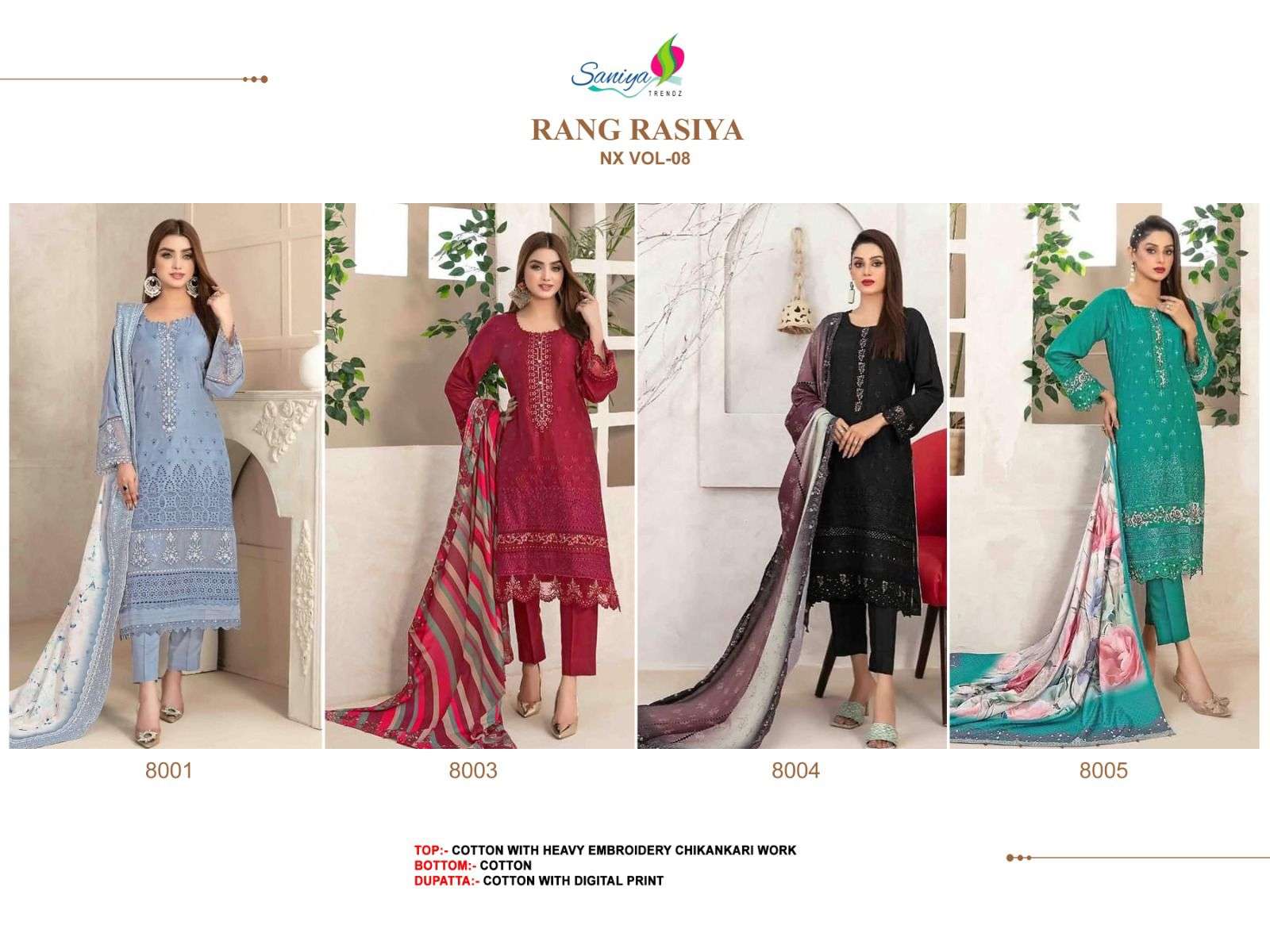  rangrasiya chikankari vol-8 by saniya colors designer cotton salwar kameez for summer wear buy online dealer surat
