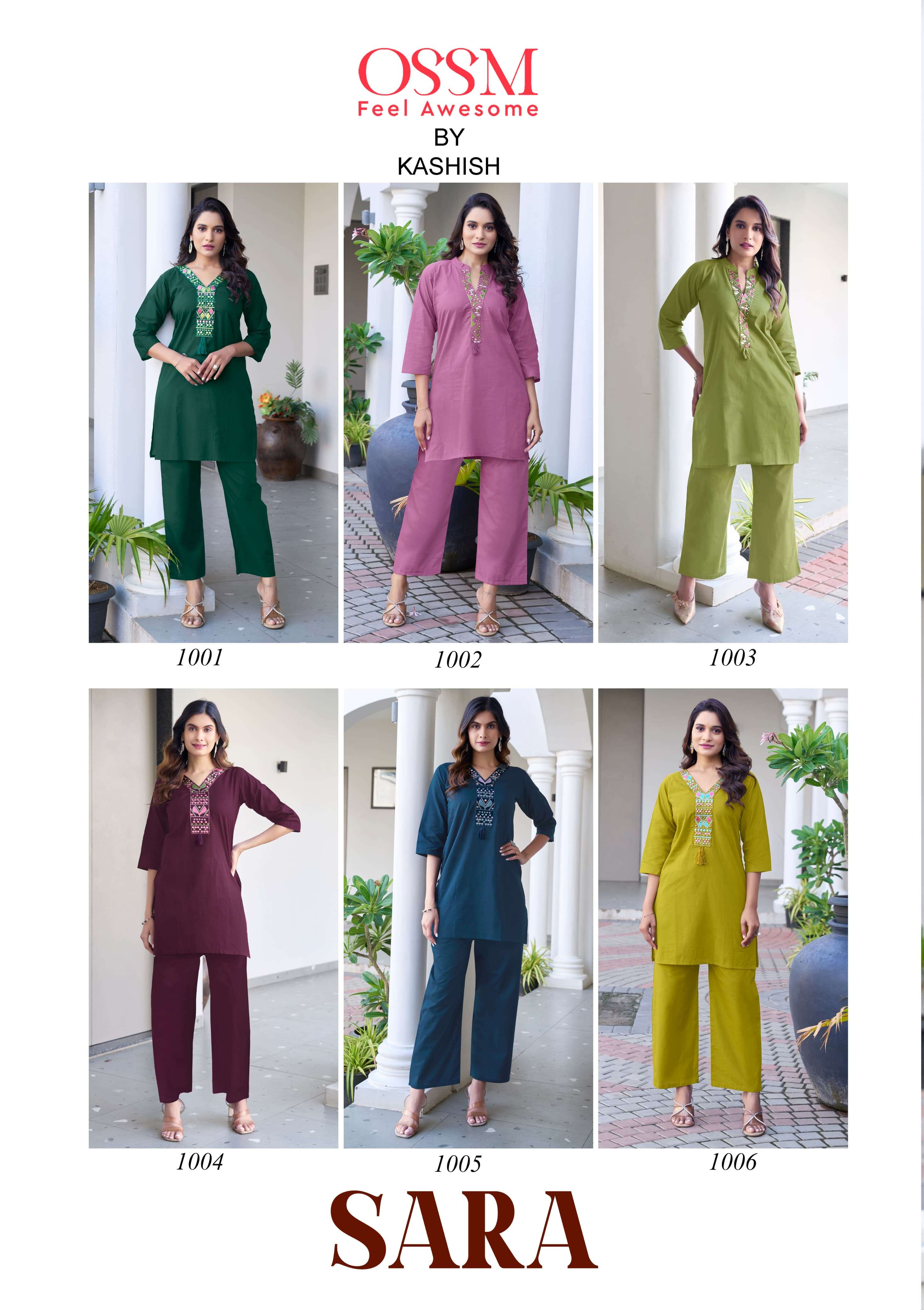 sara by ossm 1001-1006 series cotton summer wear readymade cord set buy online surat