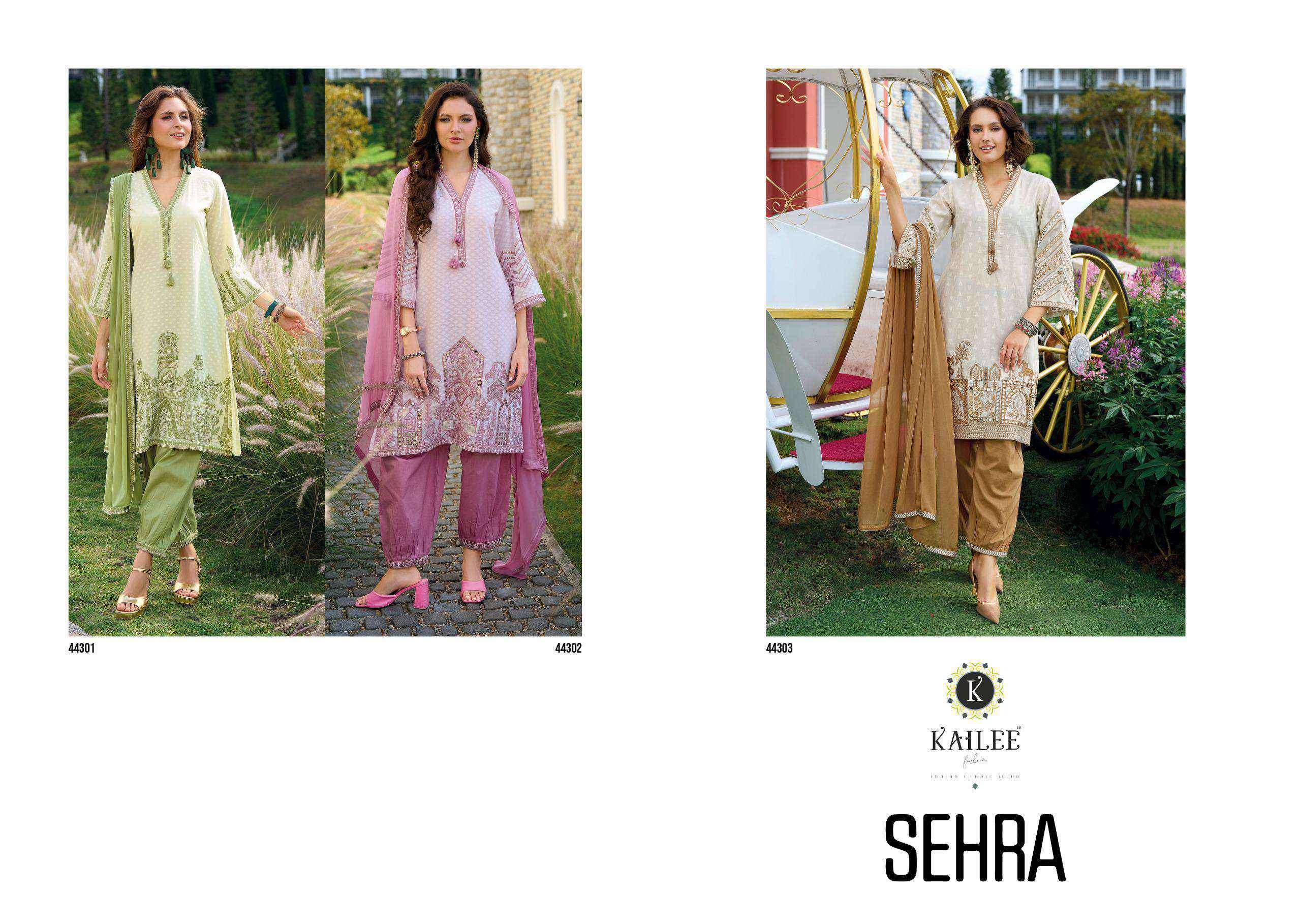 sehra by kailee 44301-44303 series exclusive designer fancy handwork and mirror worked readymade kurti for casual wear online surat