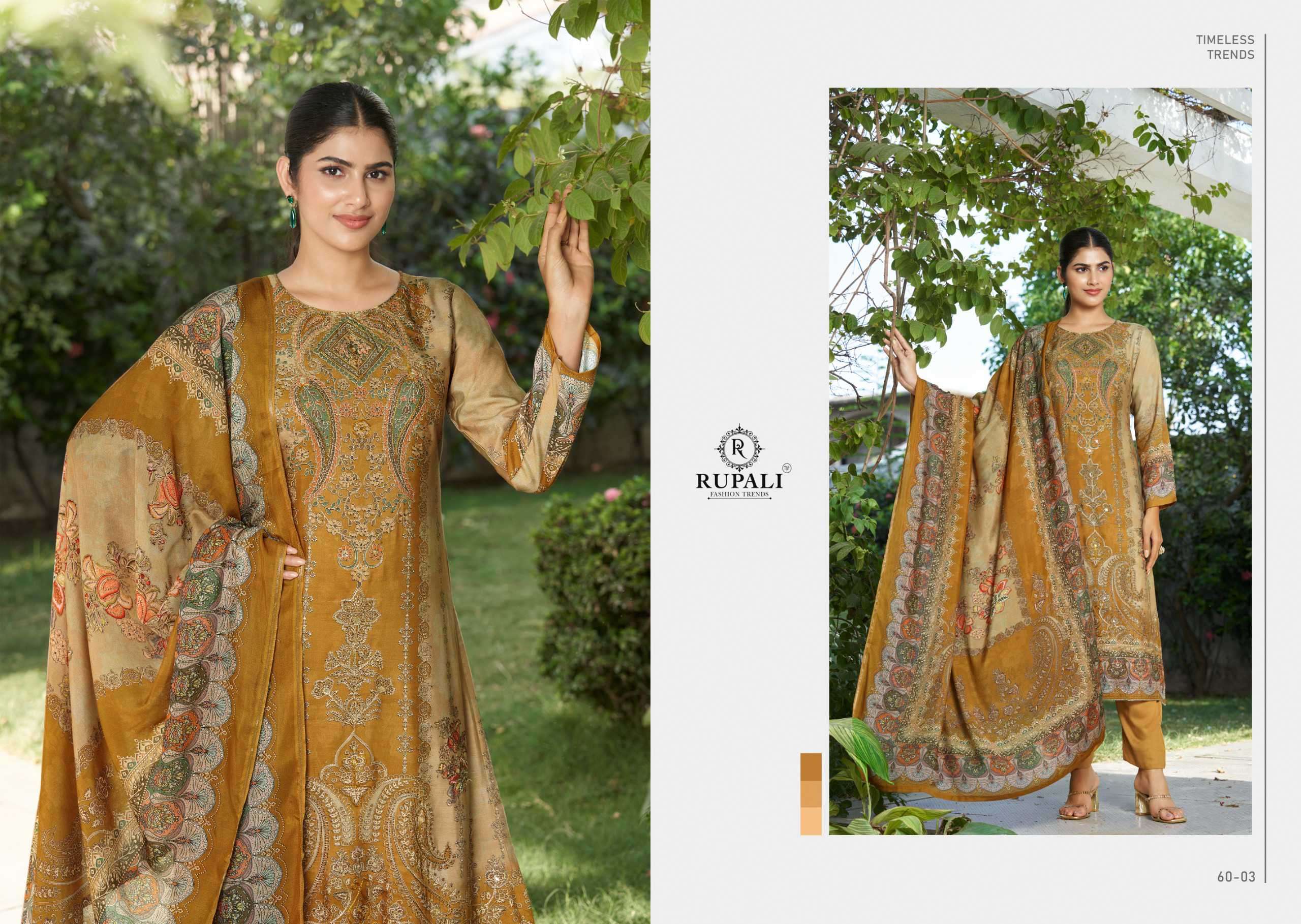 shalika by rupali fashion colors viscose muslin handwork with digital printed salwar kameez supplier surat